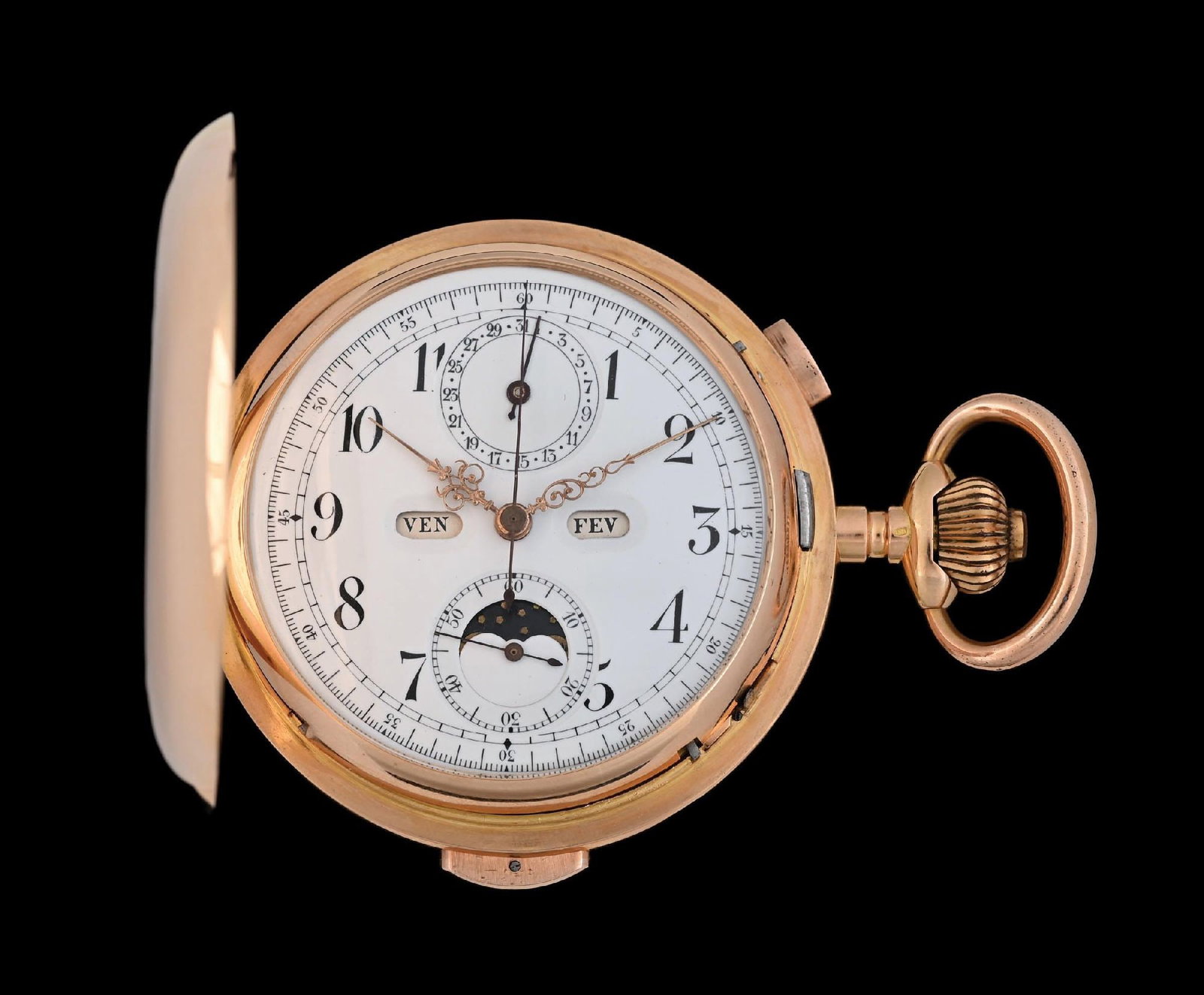 18K PINK GOLD SWISS QUARTER-HOUR REPEATING CHRONOGRAPH W/MOON PHASE & TRIPLE CALENDAR (1 of 9)