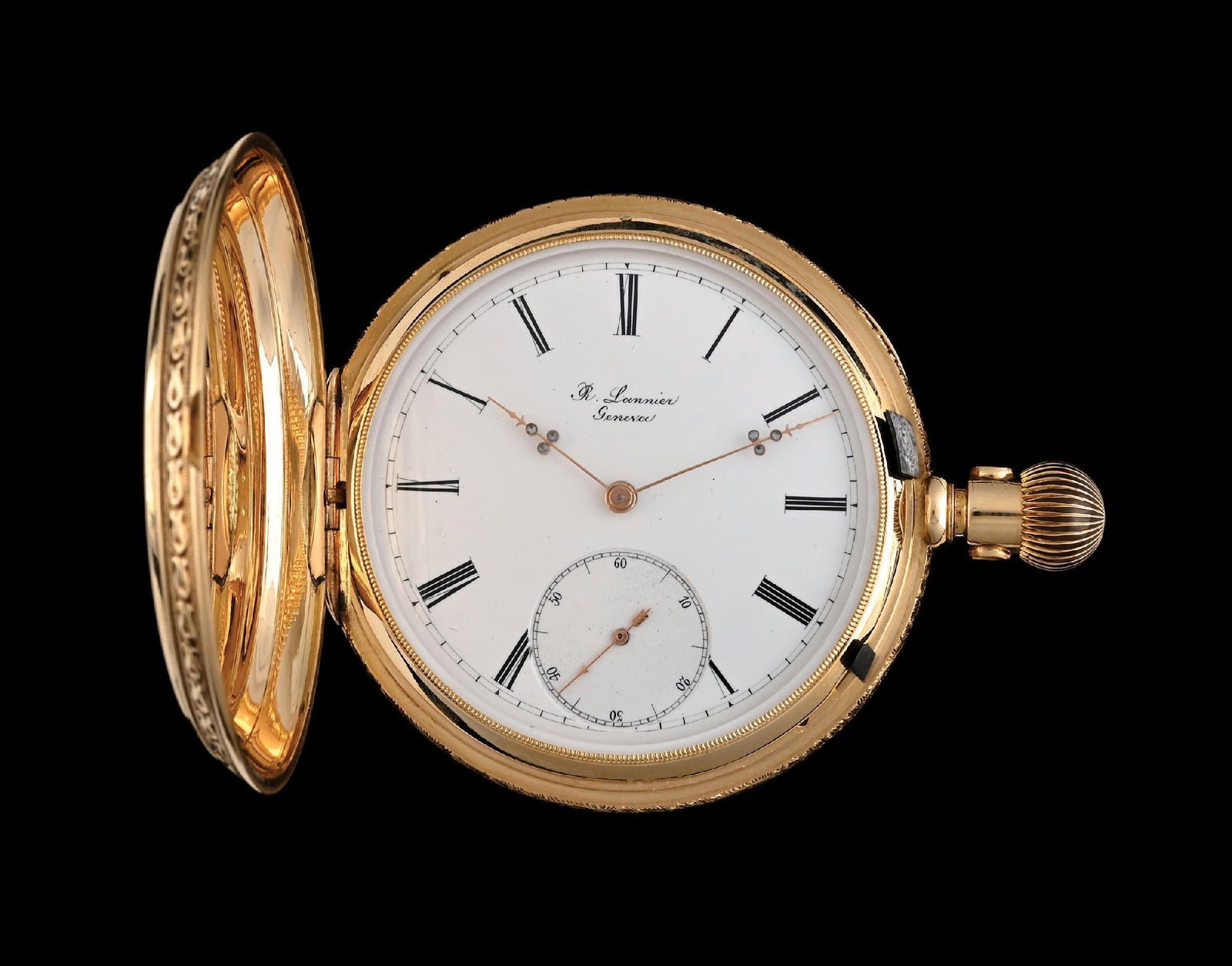 18K GOLD R. LANNIER, GENEVA H/C POCKET WATCH, C. 1880 (1 of 9)