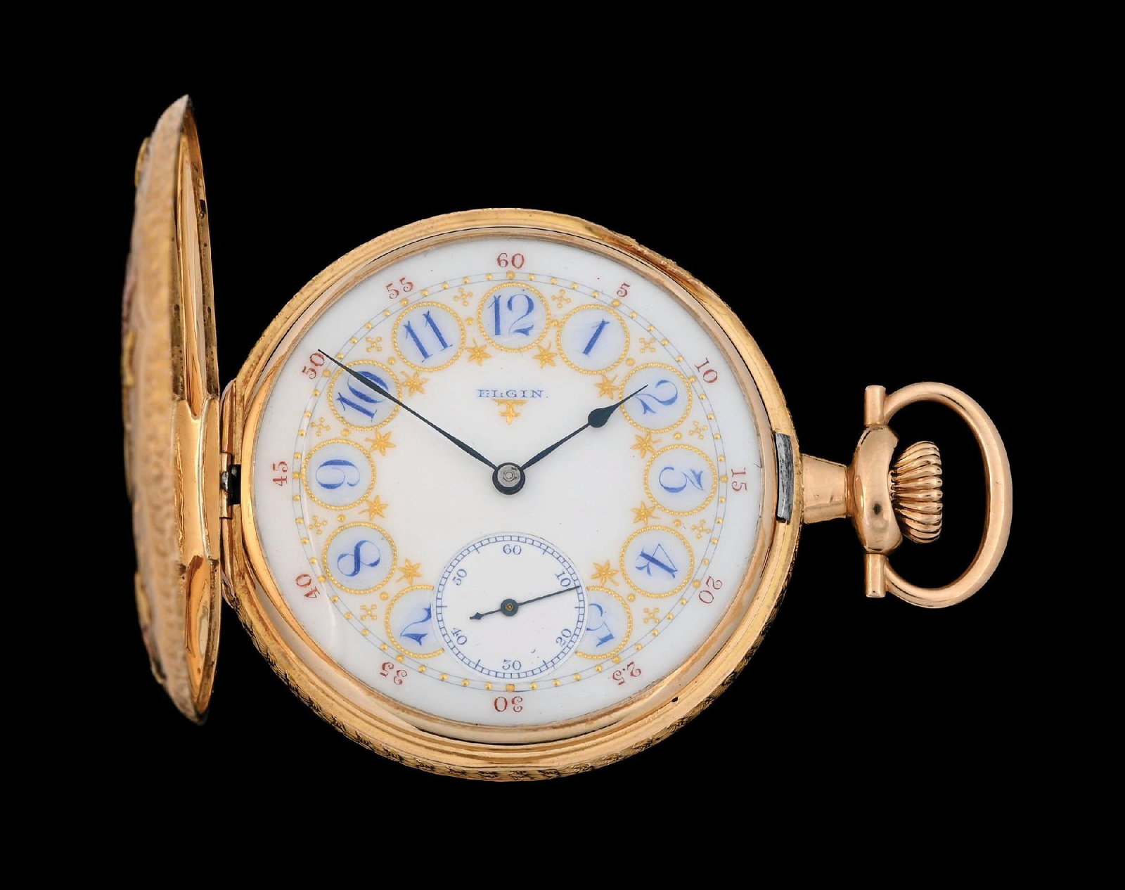 14K GOLD ELGIN 381 MULTICOLOR H/C POCKET WATCH W/BIRDS C. 1910 (1 of 9)