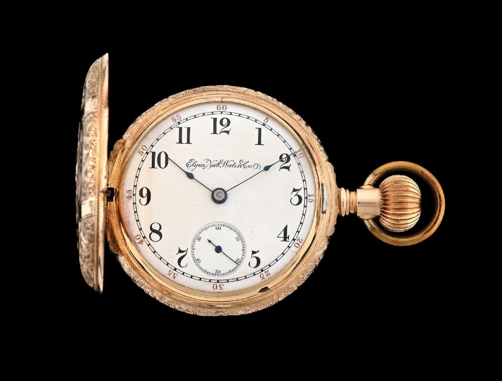 14K MULTI-COLOR ELGIN H/C BOX-HINGE POCKET WATCH DECORATED W/STAG & FLOWERS (1 of 7)