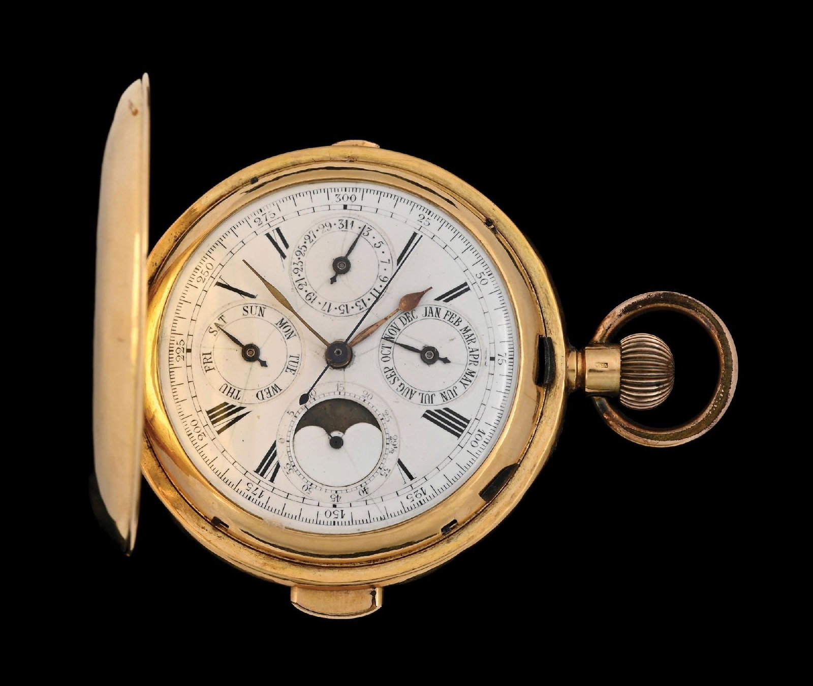 18K GOLD GRAND COMPLICATIONS QUARTER REPEATING TRIPLE DATE CHRONOGRAPH H/C POCKET WATCH W/MOONPHASE (1 of 6)