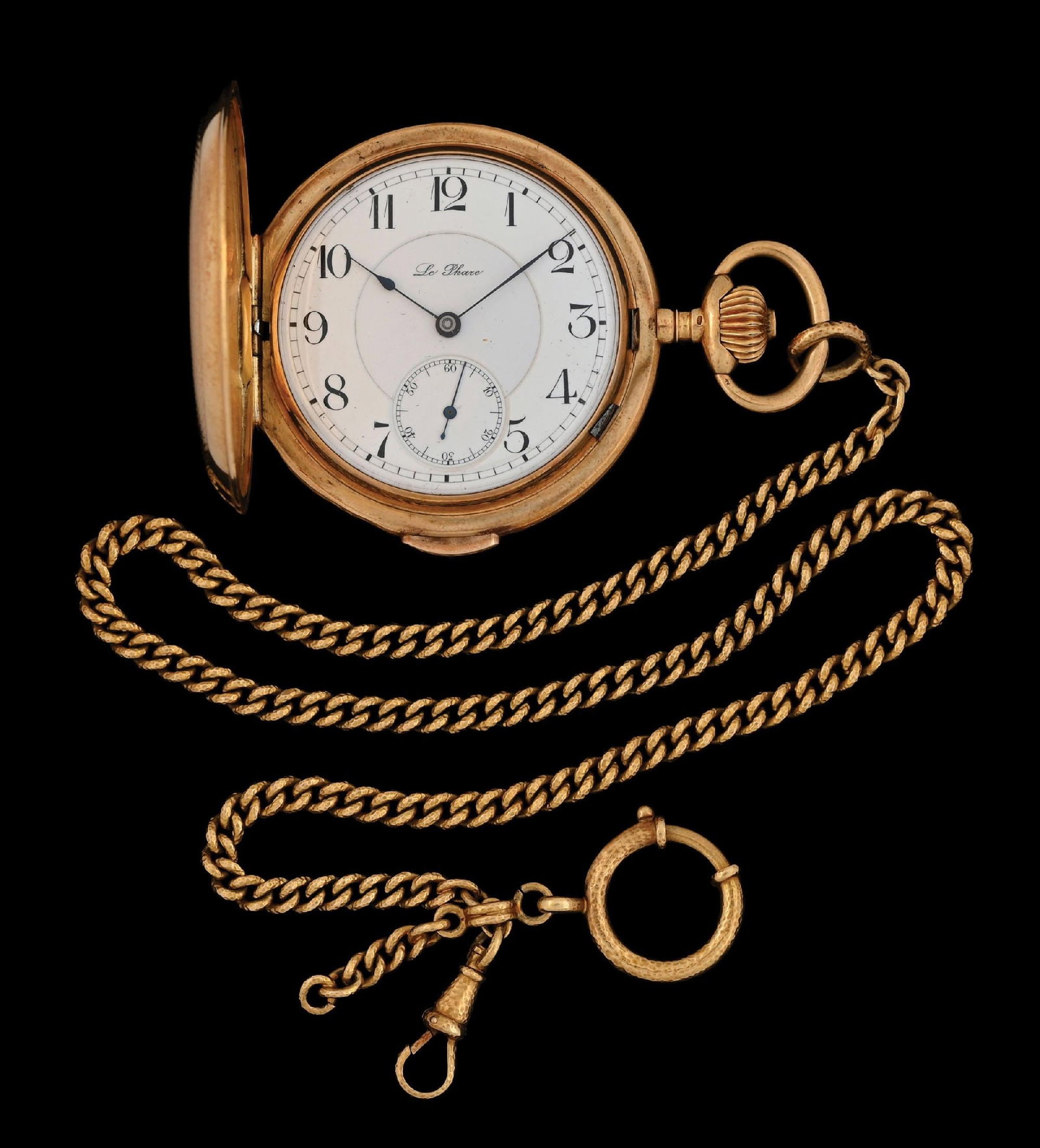 18K GOLD LE PHARE SWISS REPEATING H/C POCKET WATCH W/CHAIN (1 of 9)