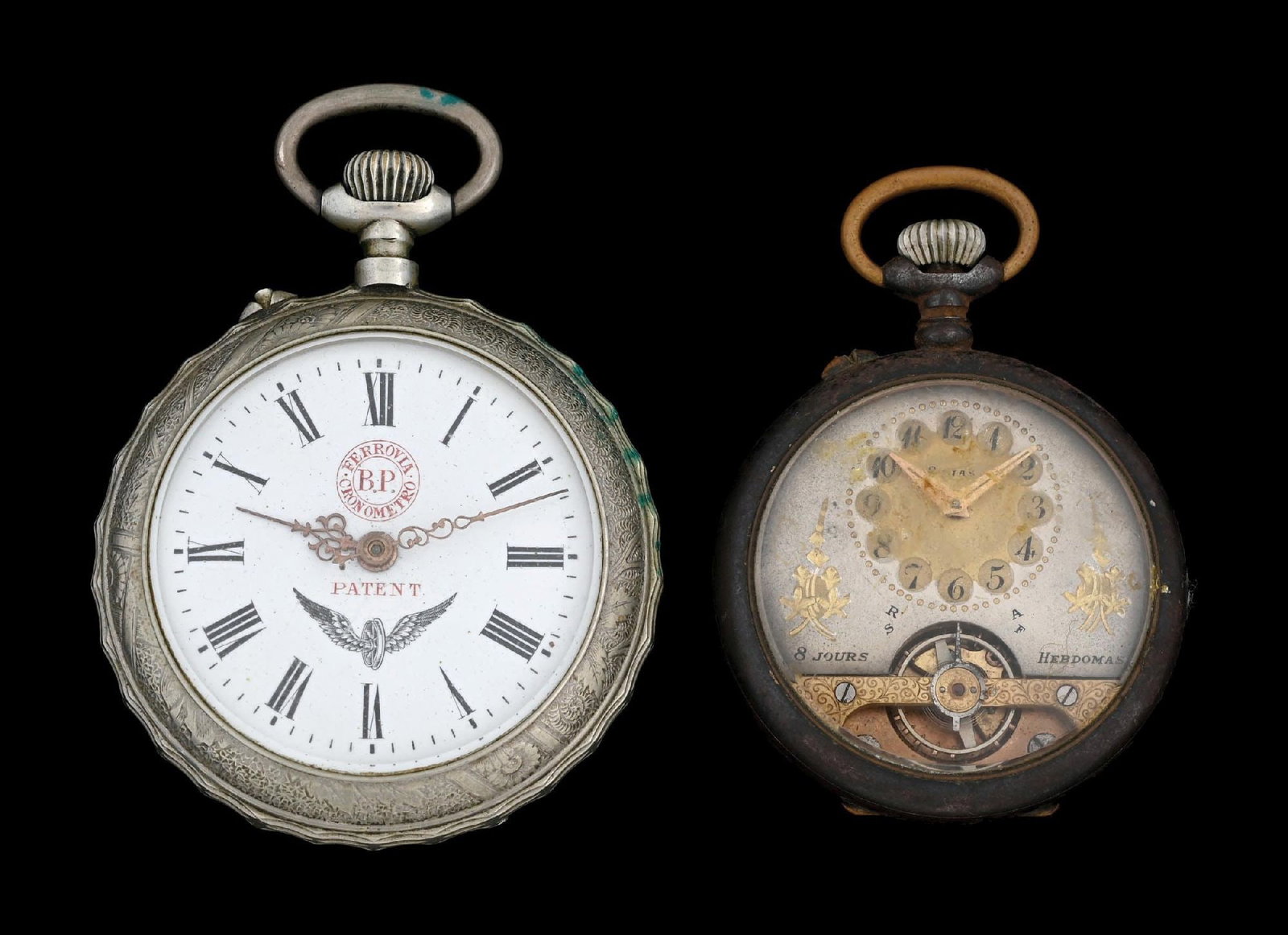 COLLECTION OF 2: B.P. SILVER TONE O/F POCKET WATCHES (1 of 3)