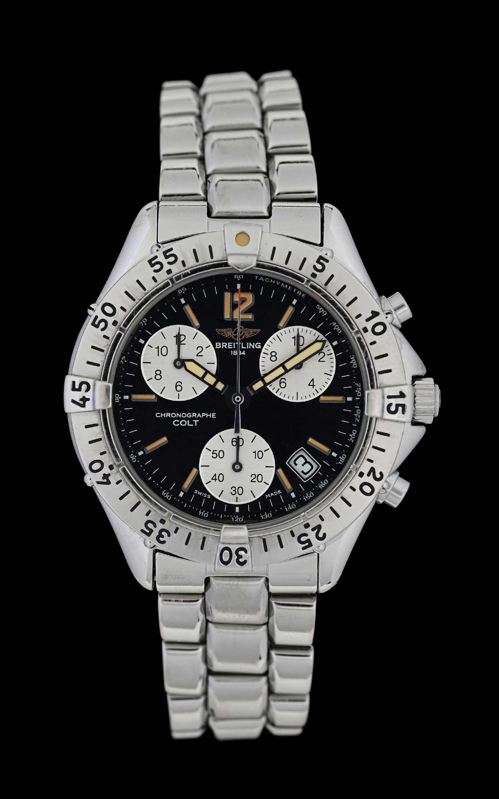 BREITLING 38MM COLT CHRONOGRAPH STEEL WATCH W/B&P (1 of 7)