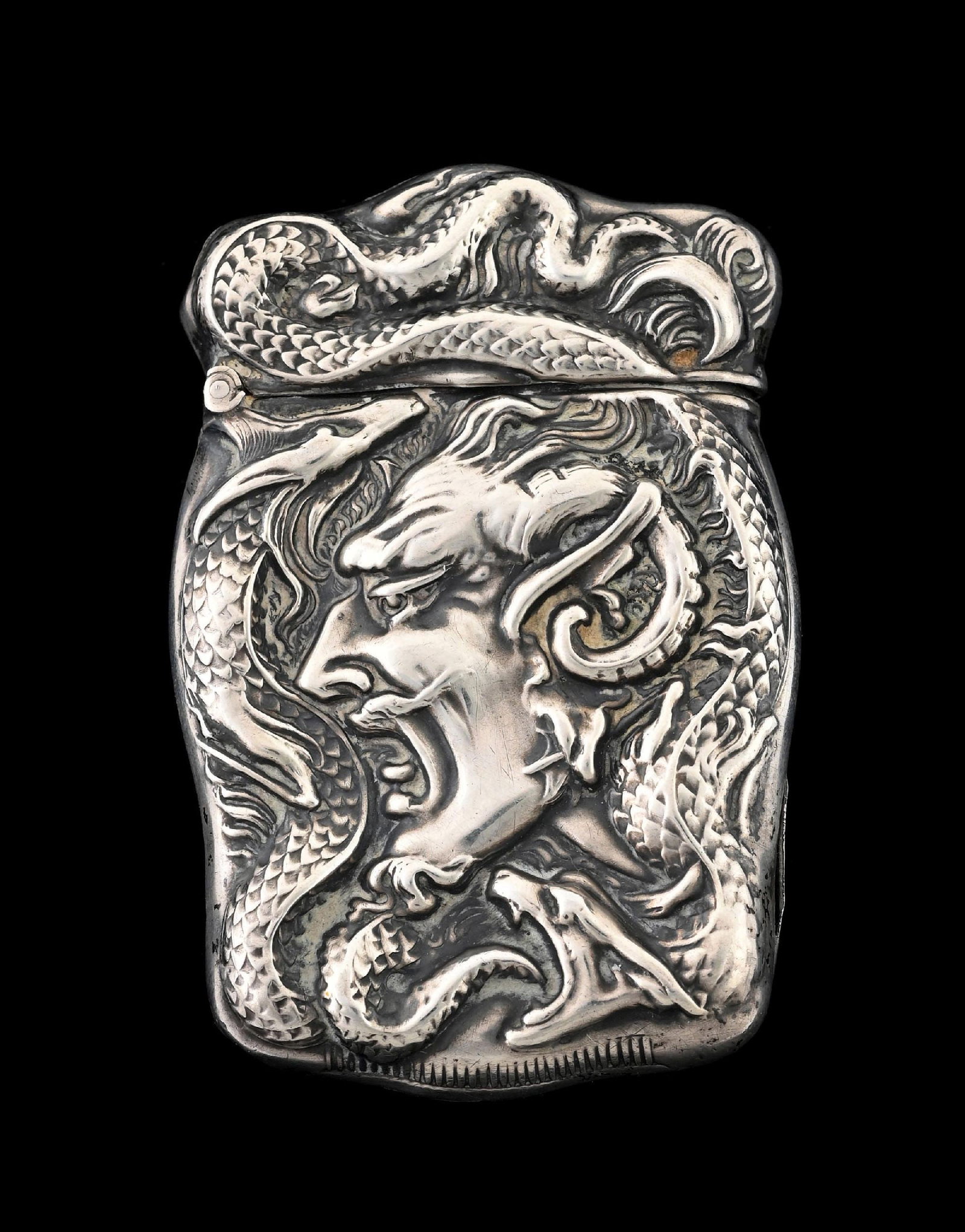 DEVIL & SERPENT STERLING SILVER MATCH SAFE (1 of 4)