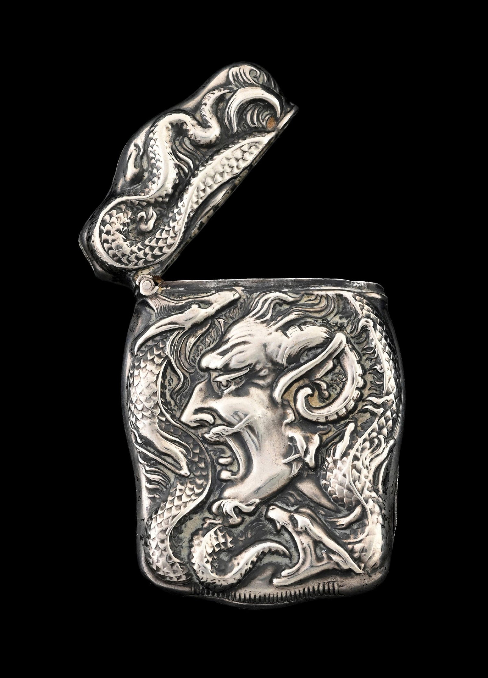 DEVIL & SERPENT STERLING SILVER MATCH SAFE - 3