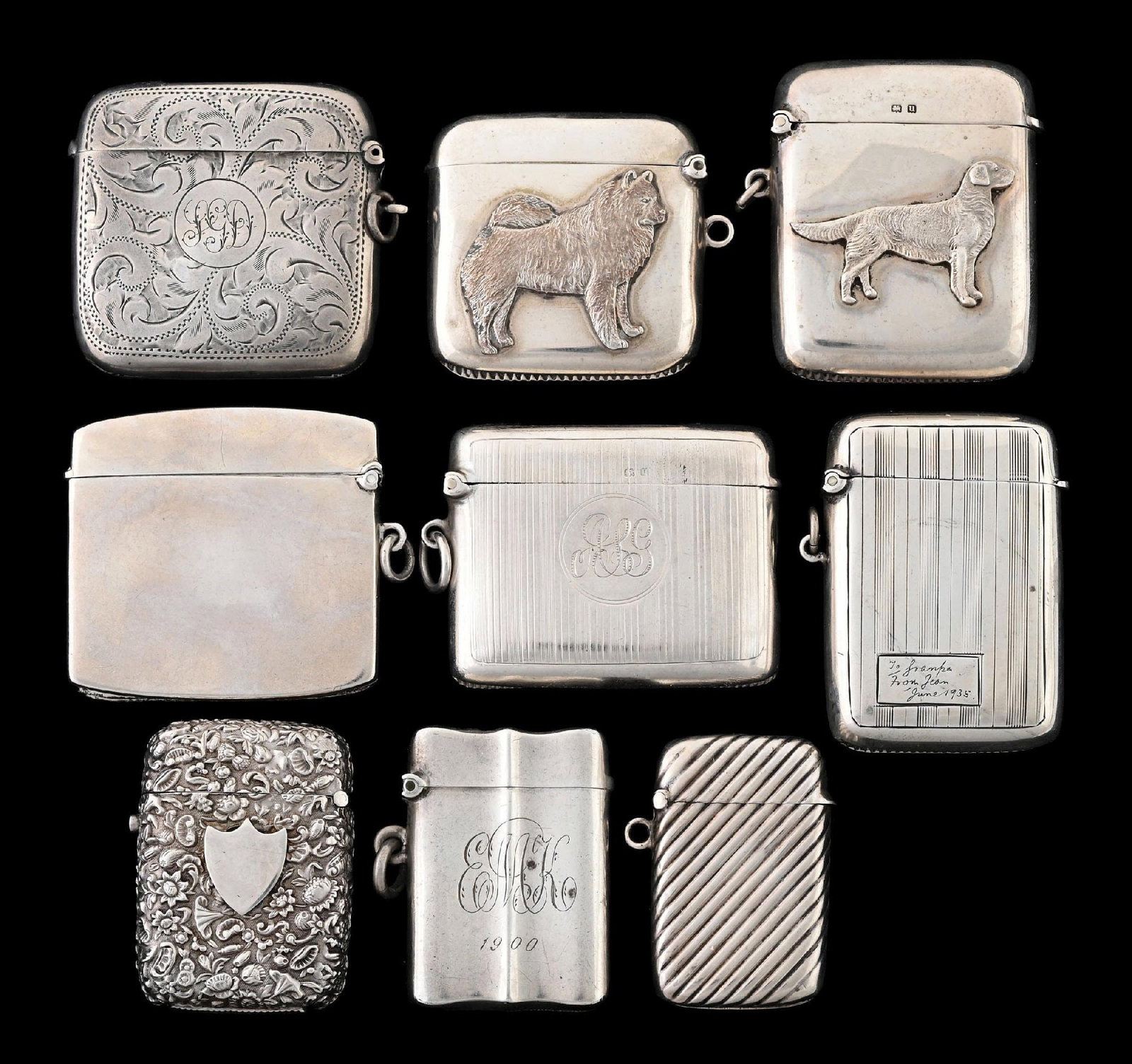 COLLECTION OF 9: ENGLISH STERLING SILVER MATCH SAFES (1 of 2)