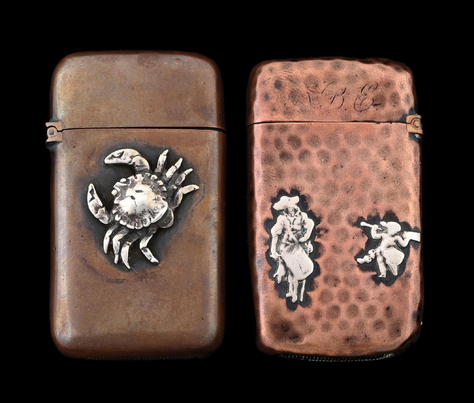 COLLECTION OF 2: MIXED METAL MATCH SAFES, COPPER & STERLING (1 of 6)