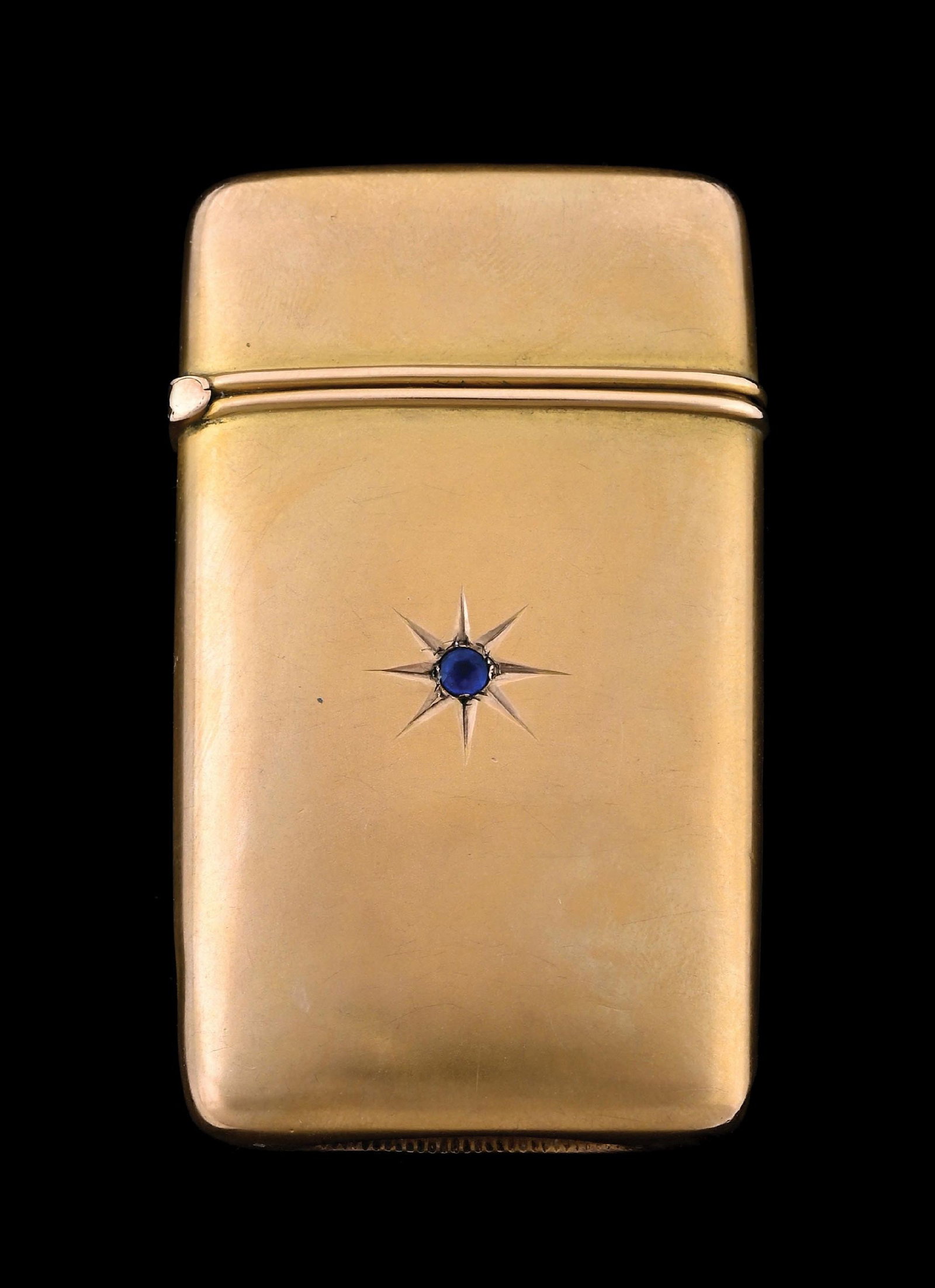 10K GOLD MATCH SAFE W/ SAPPHIRE GEMSTONE (1 of 4)