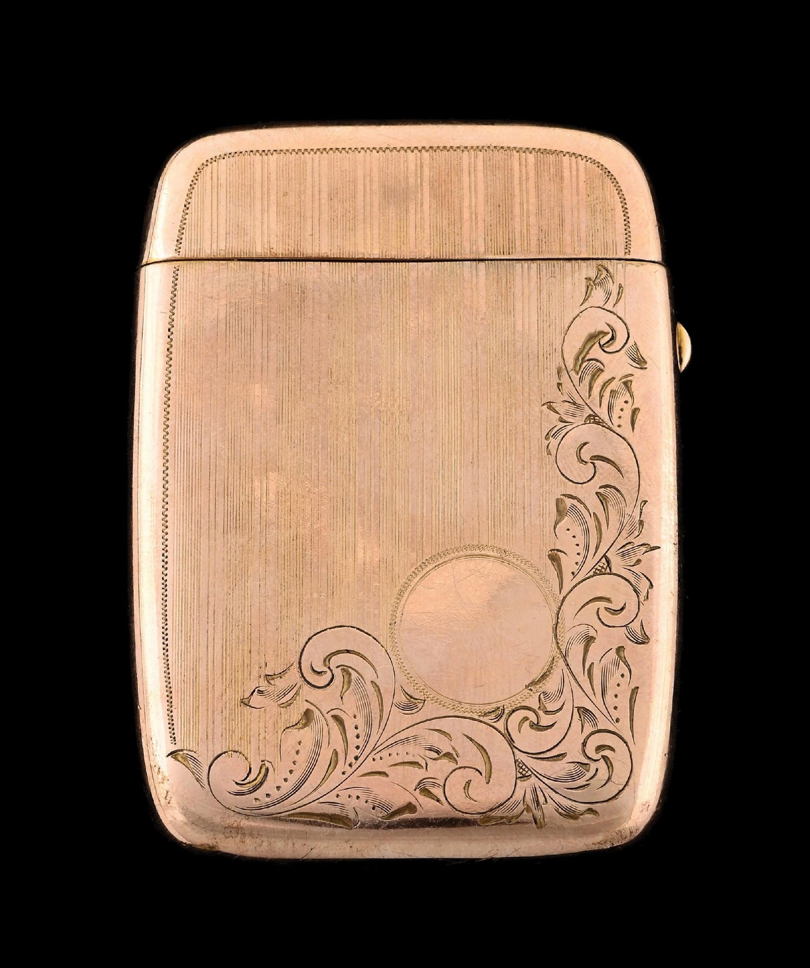 8K GOLD MATCH SAFE: Simple design. Tests for 8K gold. 46.2 grams. From the portfolio of an avid and dedicated collector. Condition: (Excellent). Dimensions: 2" x 3".
