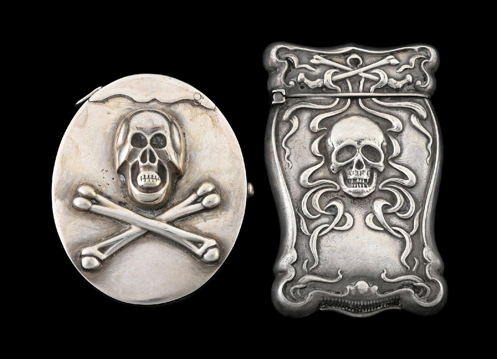 COLLECTION OF 2: STERLING SILVER SKULL MATCH SAFES (1 of 3)