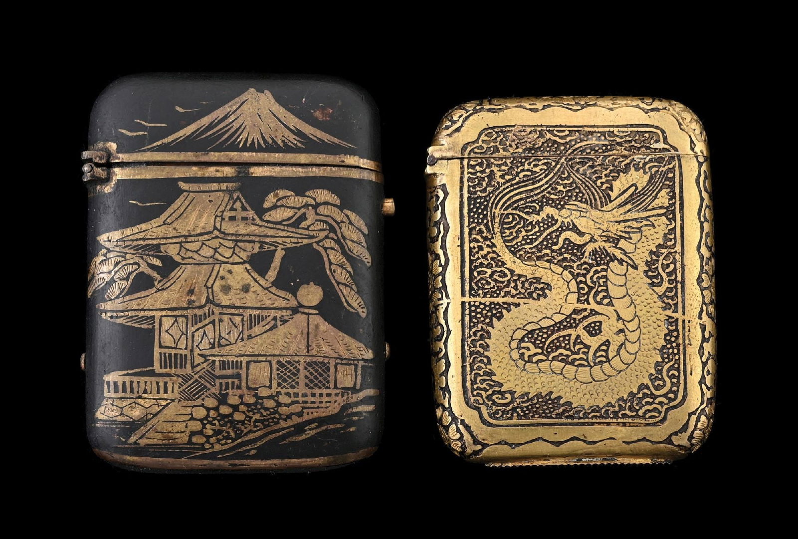 COLLECTION OF 2: JAPANESE DAMASCENE MATCH SAFES (1 of 2)