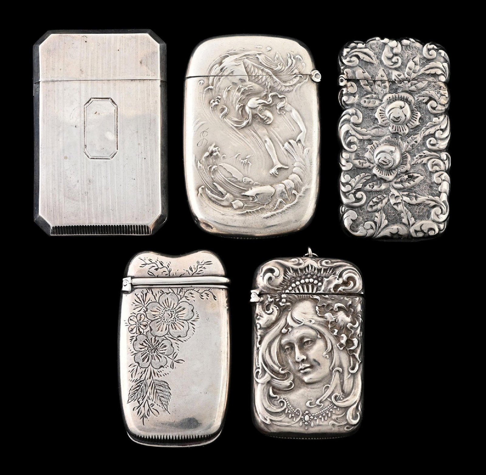COLLECTION OF 5: STERLING SILVER MATCH SAFES, 1 GEORGE SCHIEBLER (1 of 2)