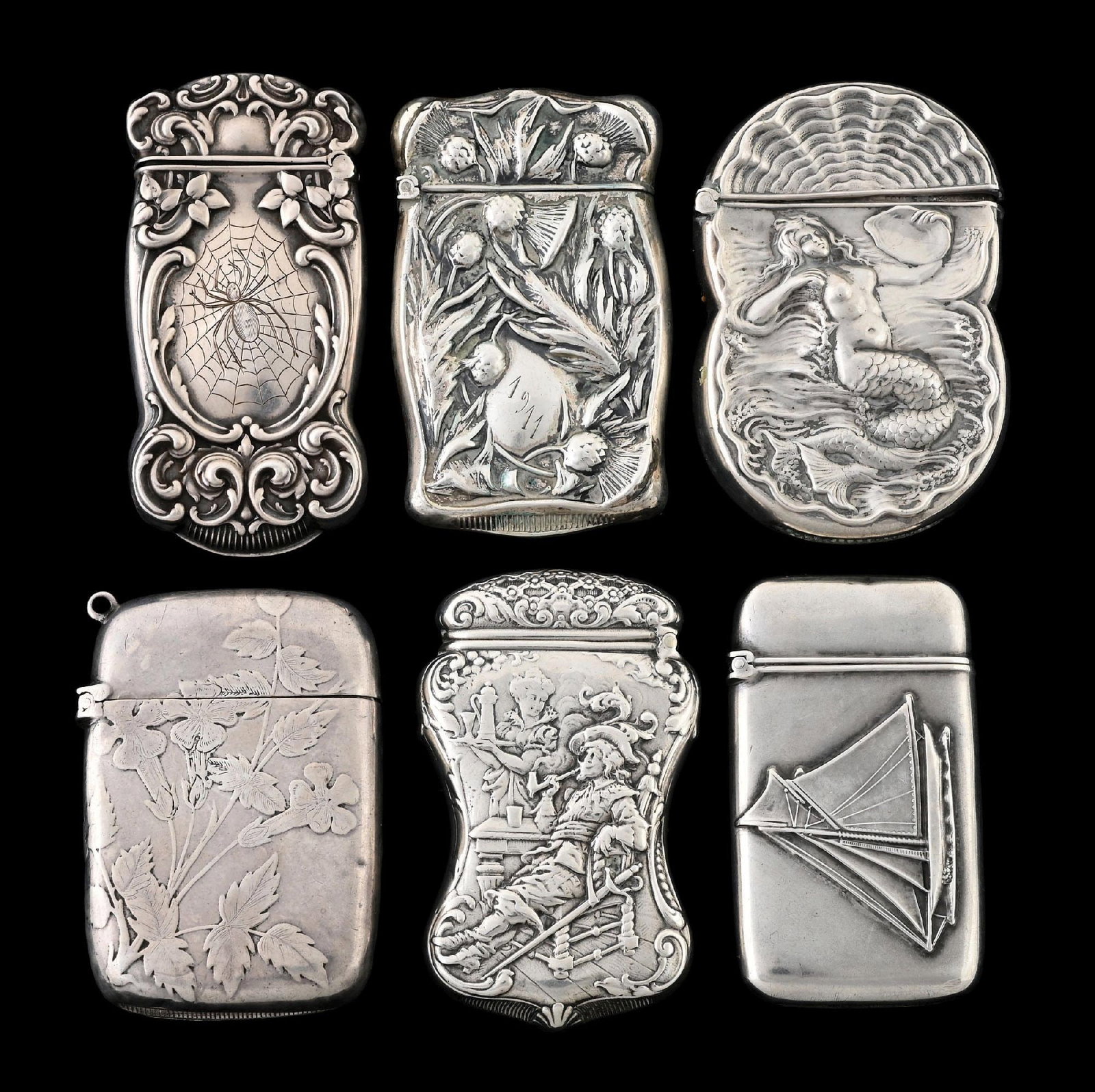 COLLECTION OF 6: STERLING SILVER MATCH SAFES (1 of 2)