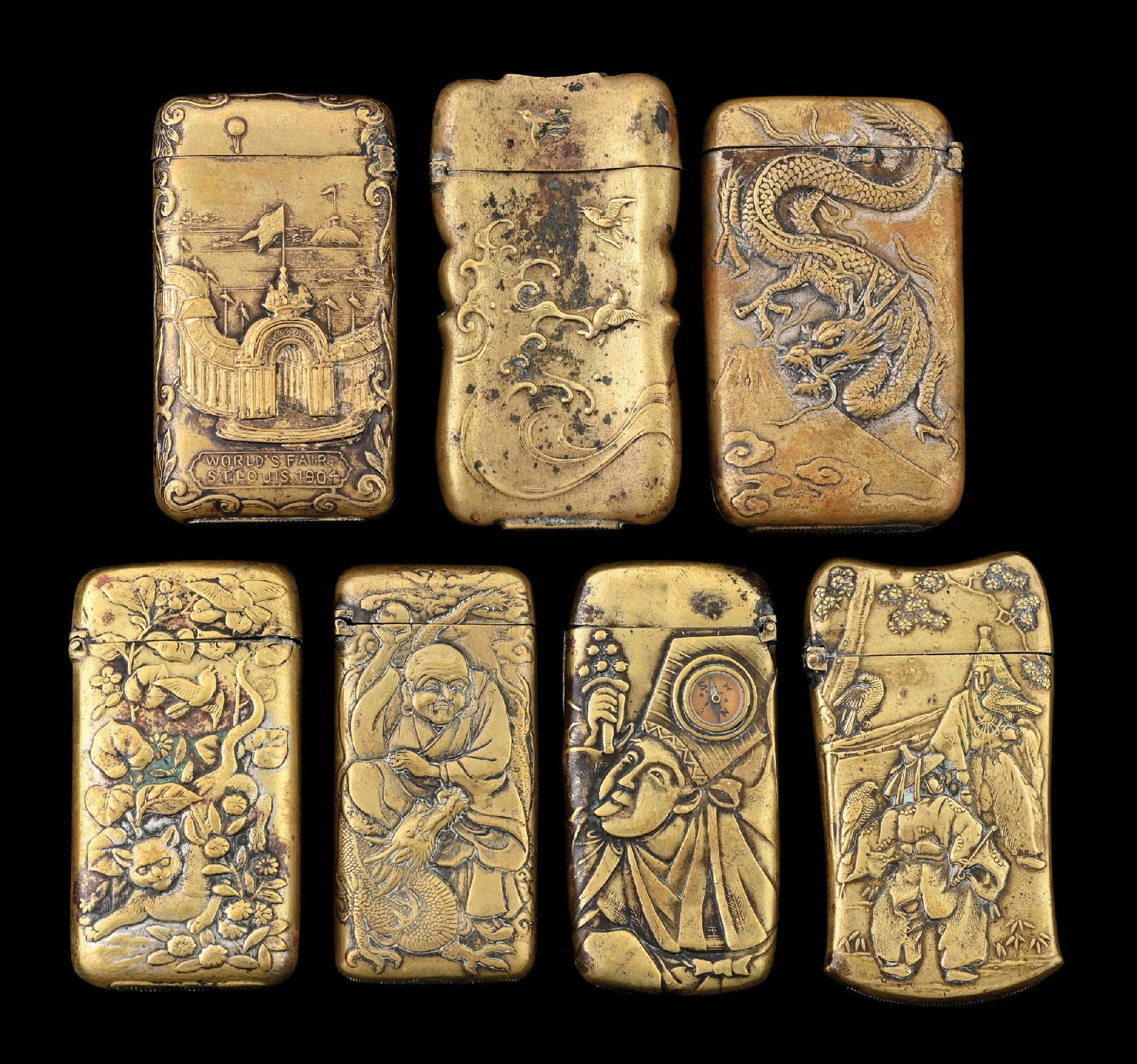 COLLECTION OF 7: JAPANESE BRASS MATCH SAFES - 2