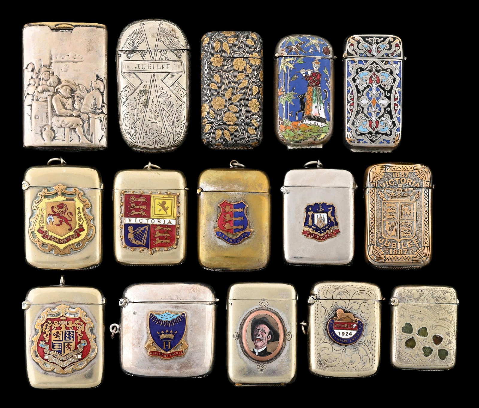 COLLECTION OF 15: ASSORTED MATCH SAFES (1 of 2)