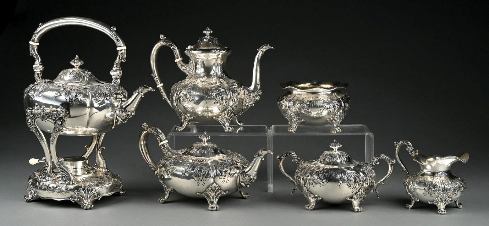 COLLECTION OF 6: J.E. CALDWELL & CO. STERLING SILVER HOLLOWWARE 2340 COFFEE & TEA SET (1 of 4)