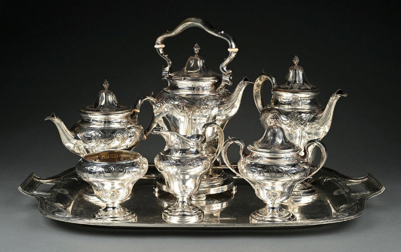 7-PIECE SHELL AND THREAD BY BLACK STARR & FROST STERLING SILVER TEA SET (1 of 4)