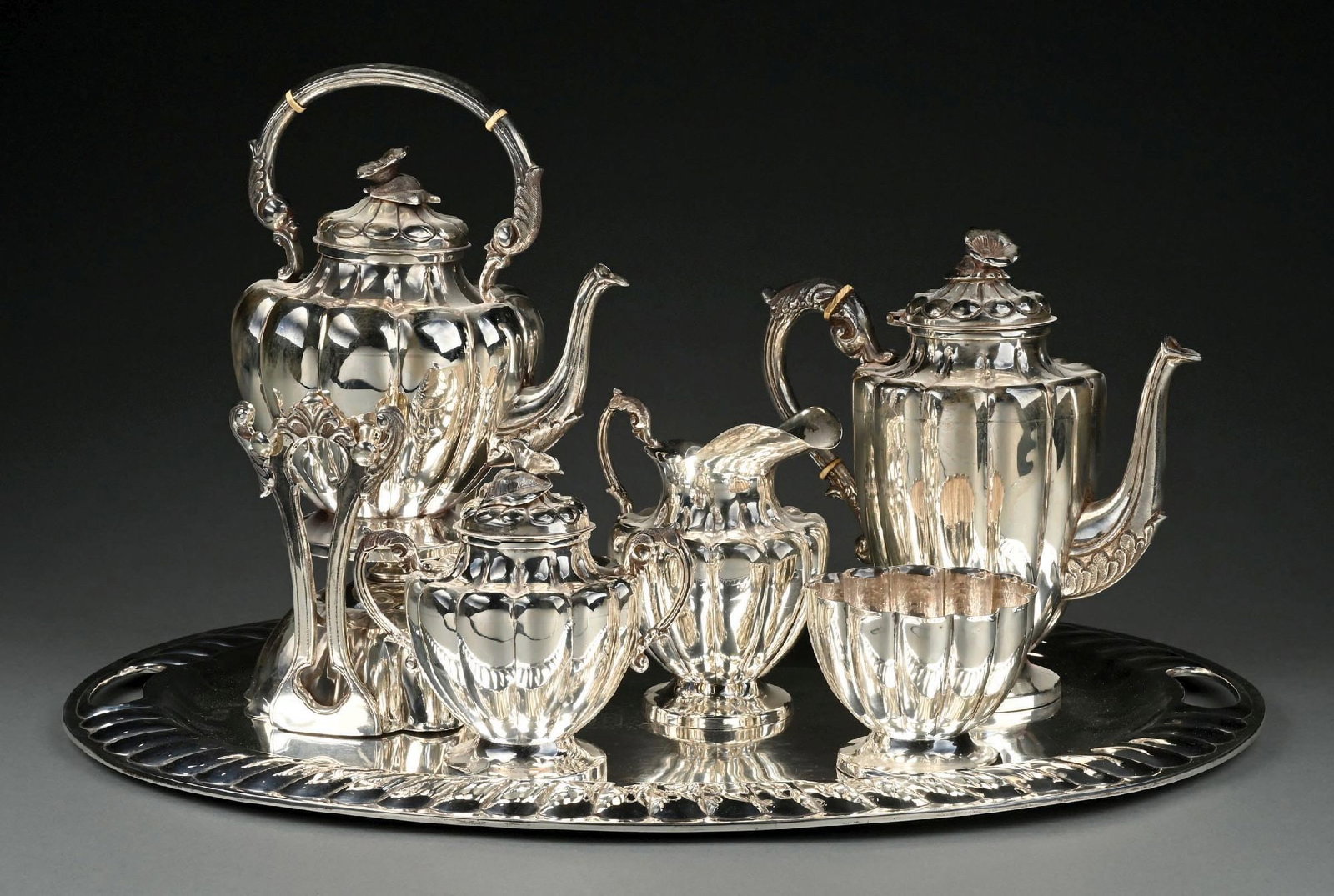 6-PIECE MEXICAN STERLING SILVER TEA SERVICE SET (1 of 5)