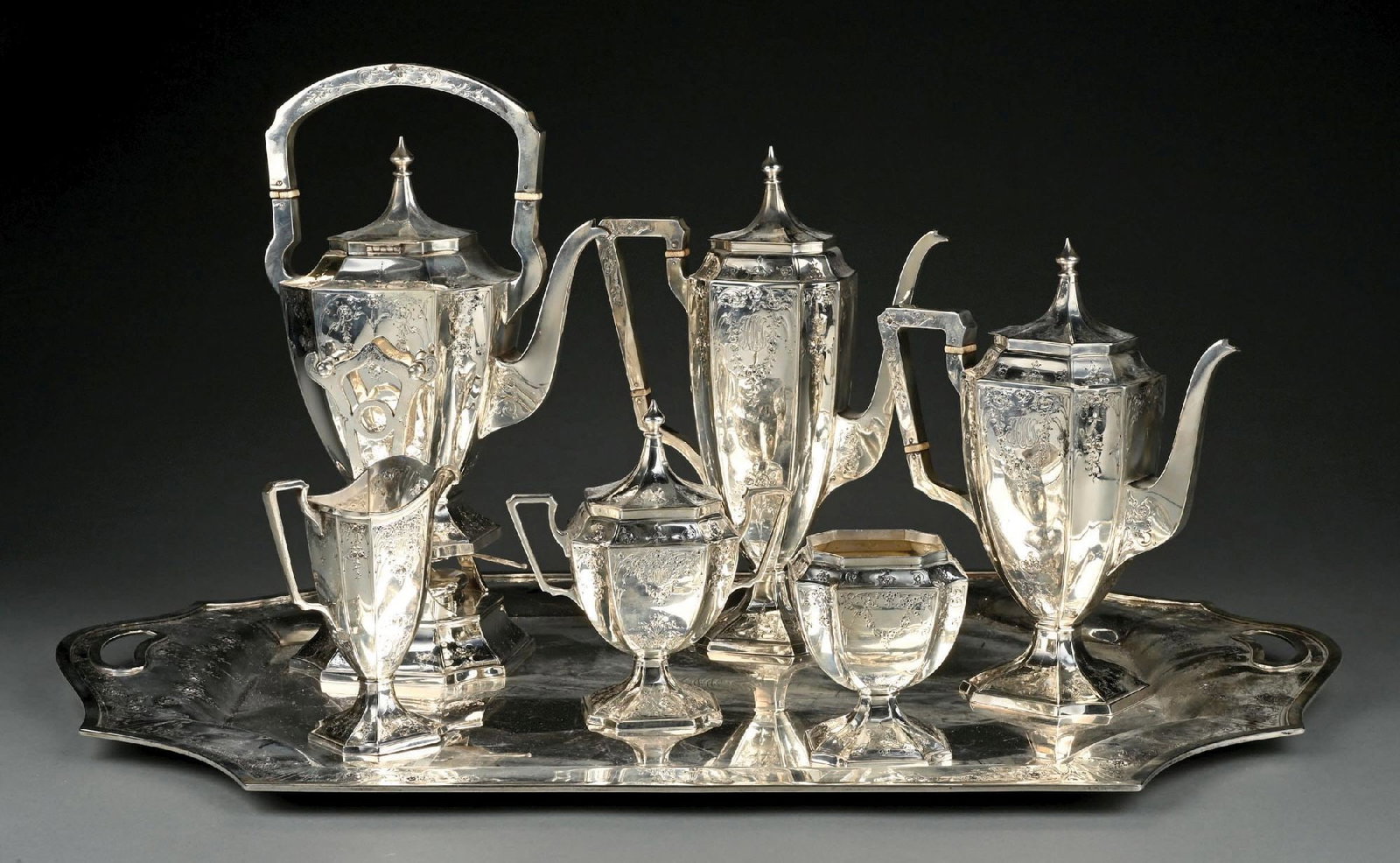7-PIECE INTERNATIONAL STERLING SILVER HAND WROUGHT TEA & COFFEE SERVICE SET (1 of 4)