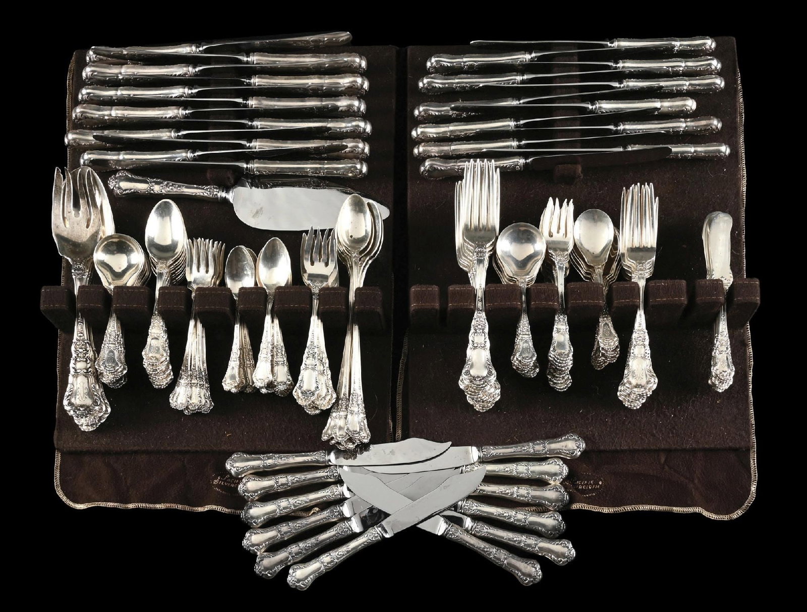 LARGE LOT OF GORHAM STERLING SILVER IN "OLD BARONIAL" PATTERN (1 of 4)