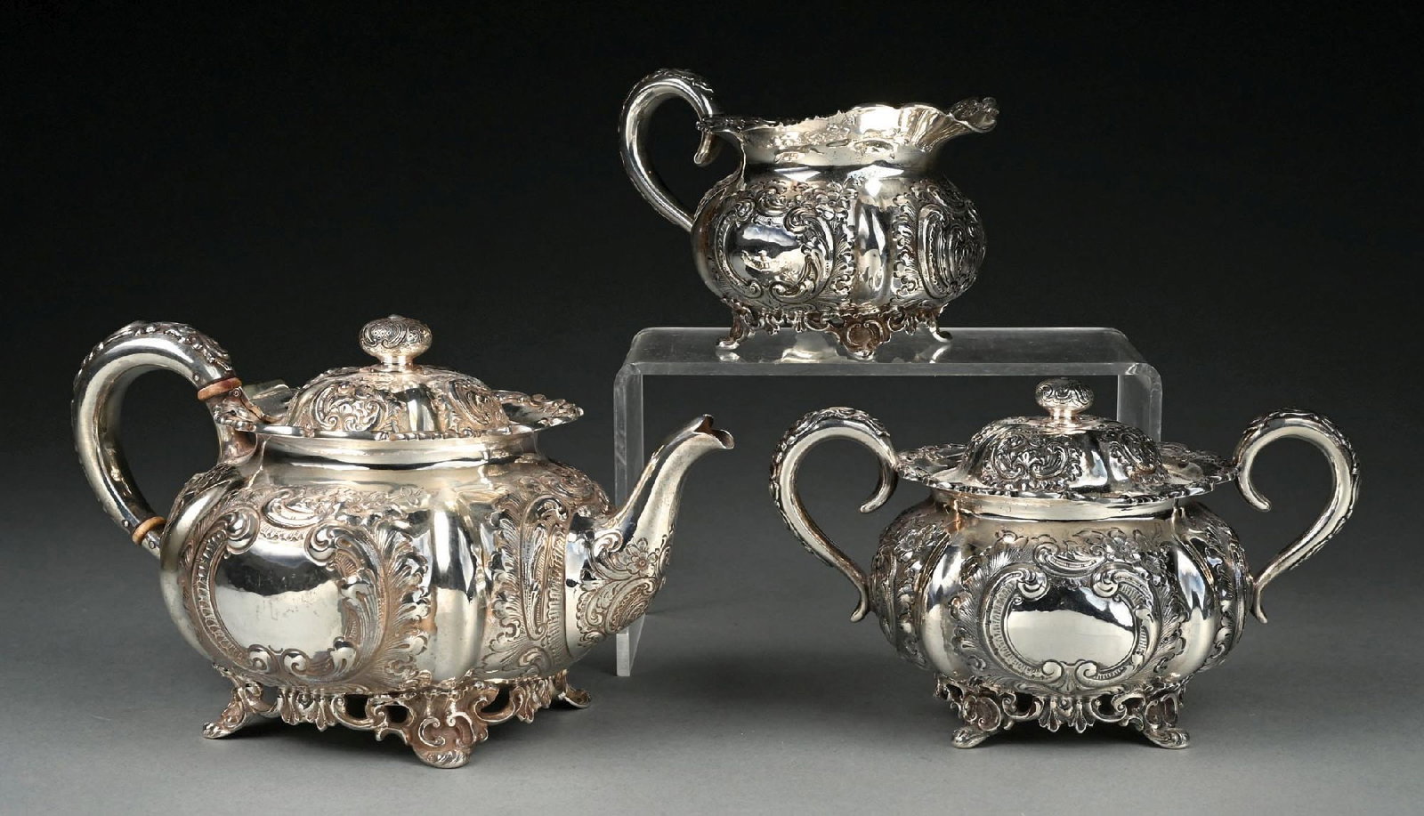 3-PIECE T.C. TANKE STERLING SILVER TEA OR COFFEE SET, DATED APRIL 16, 1900: Engraved with presentation date under bases April 16th, 1900. Gross weight: 48.4 ozt Condition: (Excellent). Dimensions: