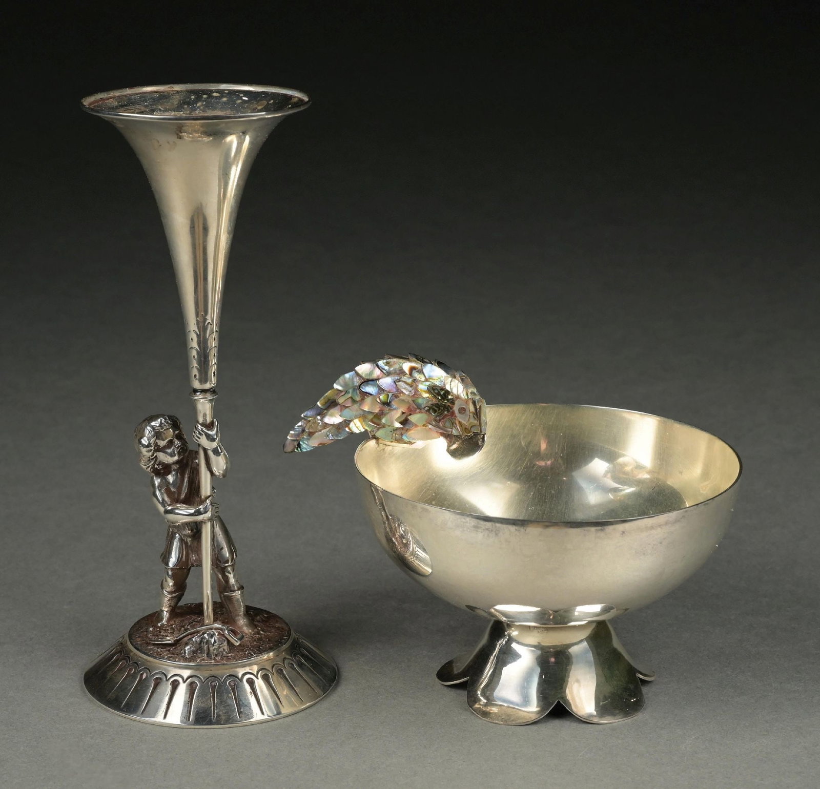 ANTIQUE GORHAM STERLING SILVER VASE & MEXICAN SILVER BOWL (1 of 6)