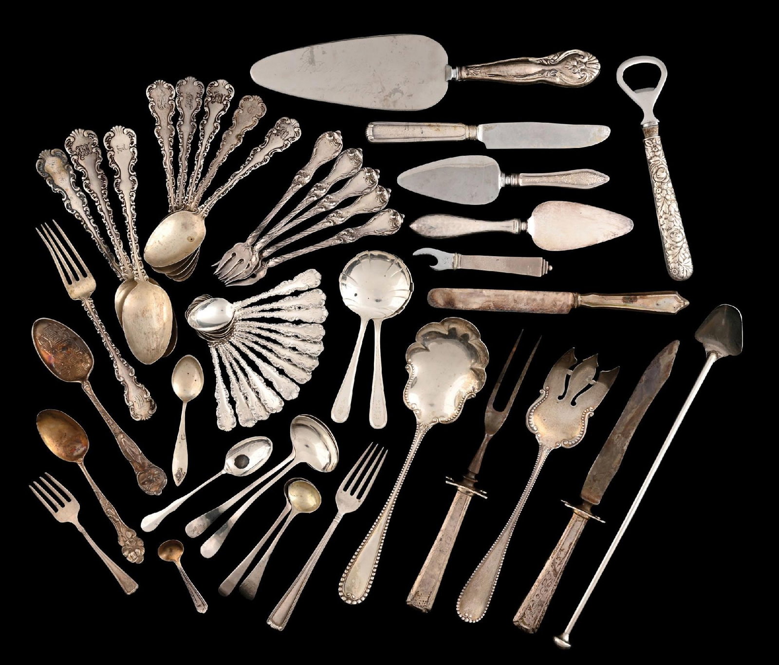 LOT OF 51: MIXED STERLING SILVER FLATWARE PIECES (1 of 1)