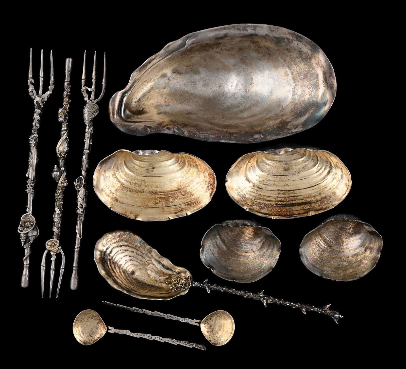 A GROUP OF GORHAM STERLING NARRAGANSETT SALTS AND SPOONS (1 of 5)