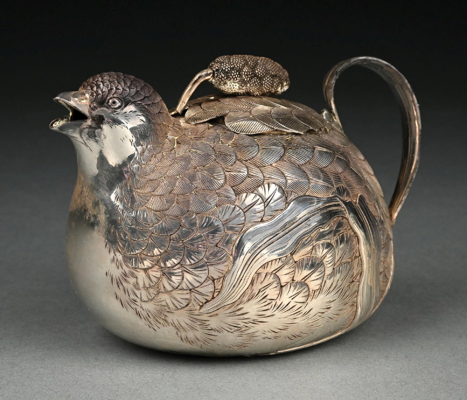 A CHINESE SILVER TEAPOT - 3