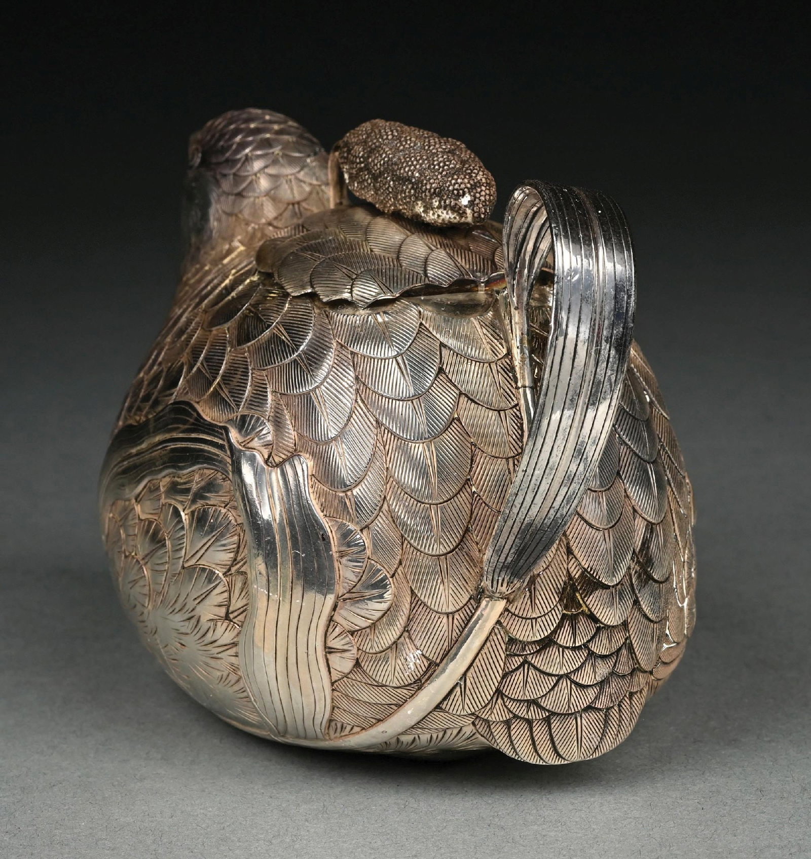 A CHINESE SILVER TEAPOT - 4