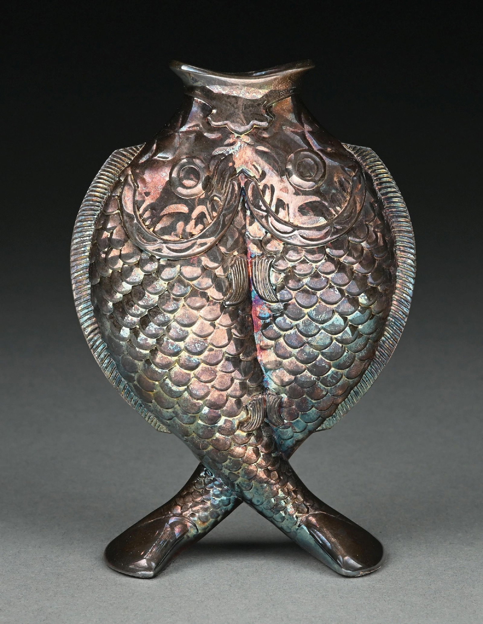 VINTAGE CHRISTOFLE FRENCH SILVER PLATED DOUBLE FISH VASE (1 of 5)