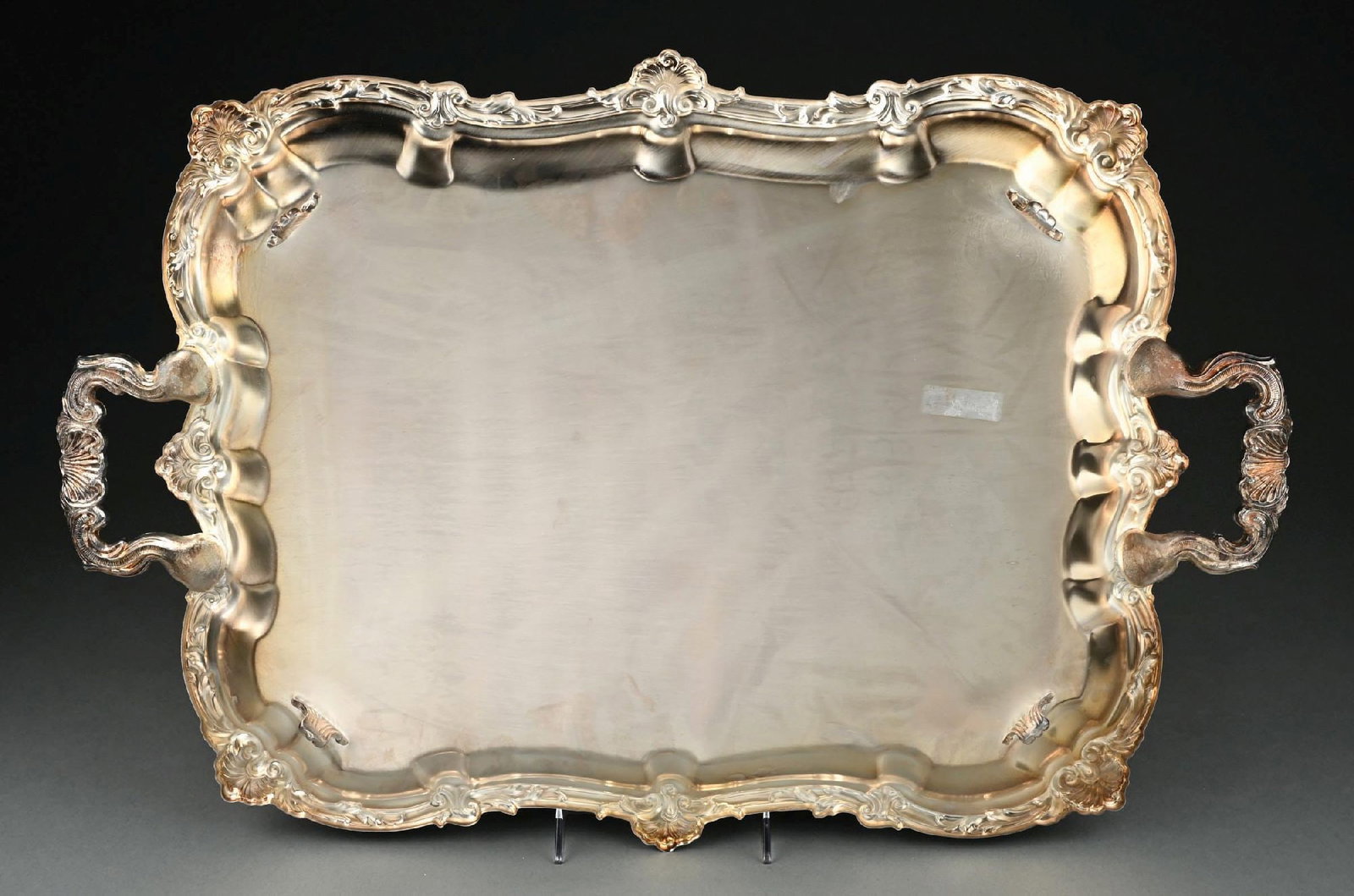 LARGE ORNATE SILVER PLATED DOUBLE-HANDLED SERVING TRAY - 2