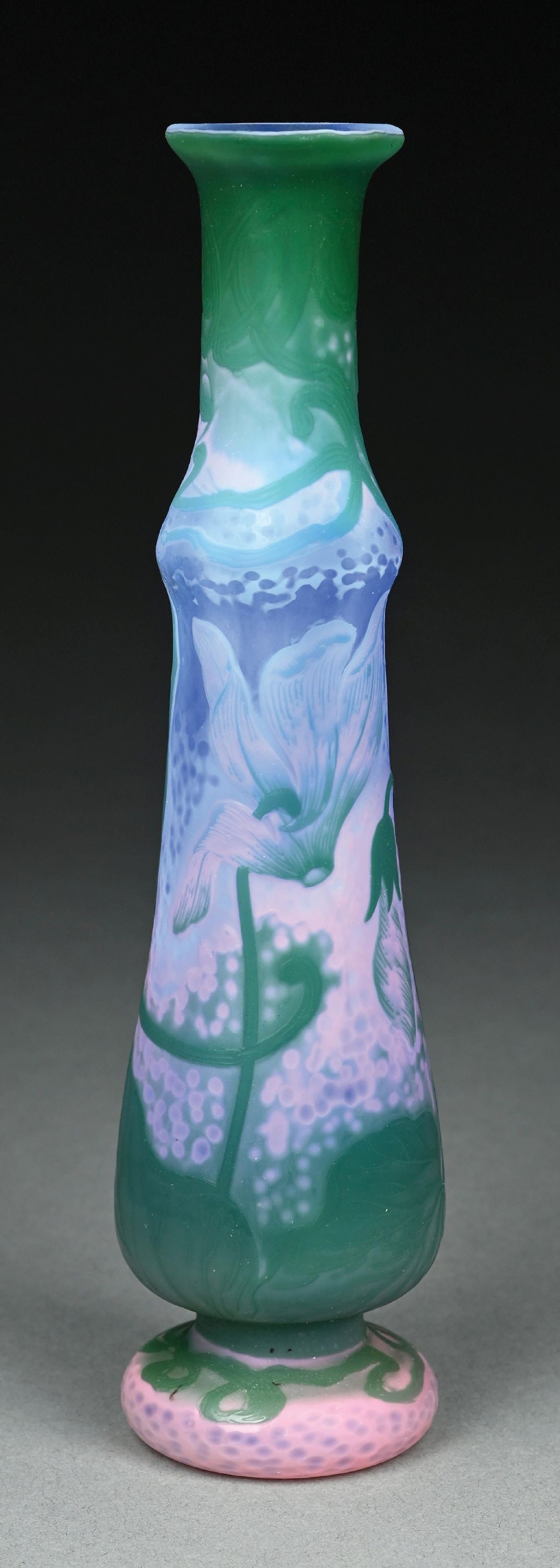 DAUM PURPLE & GREEN CAMEO-CUT FLORAL VASE (1 of 6)