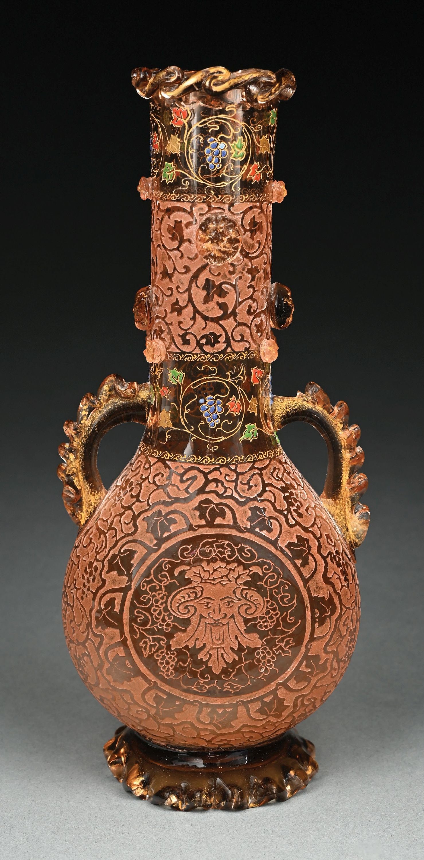 GALLE DOUBLE-HANDLED PERSIAN ETCHED GLASS VASE (1 of 6)
