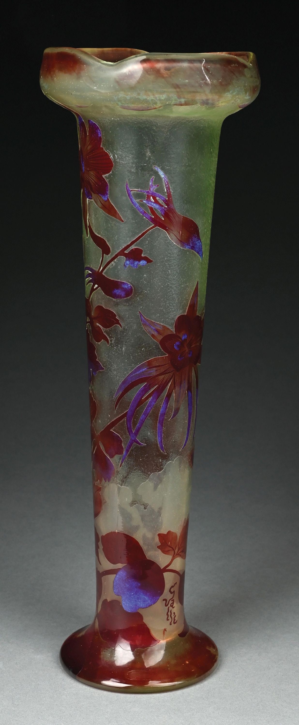 GALLE CAMEO-CUT GLASS FLORAL VASE - 2