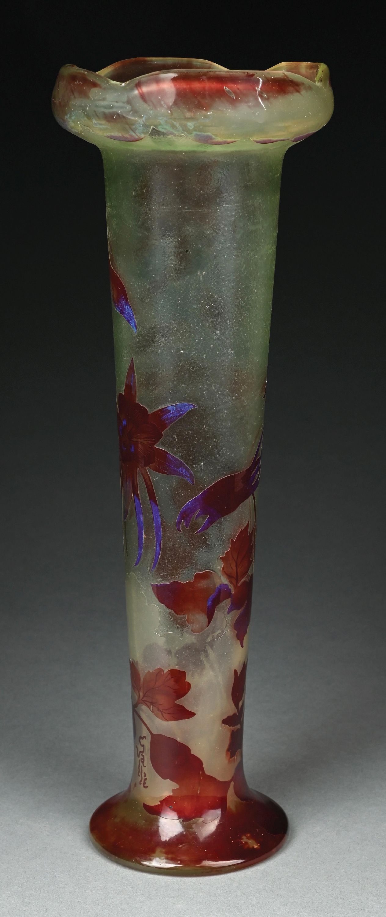GALLE CAMEO-CUT GLASS FLORAL VASE - 3