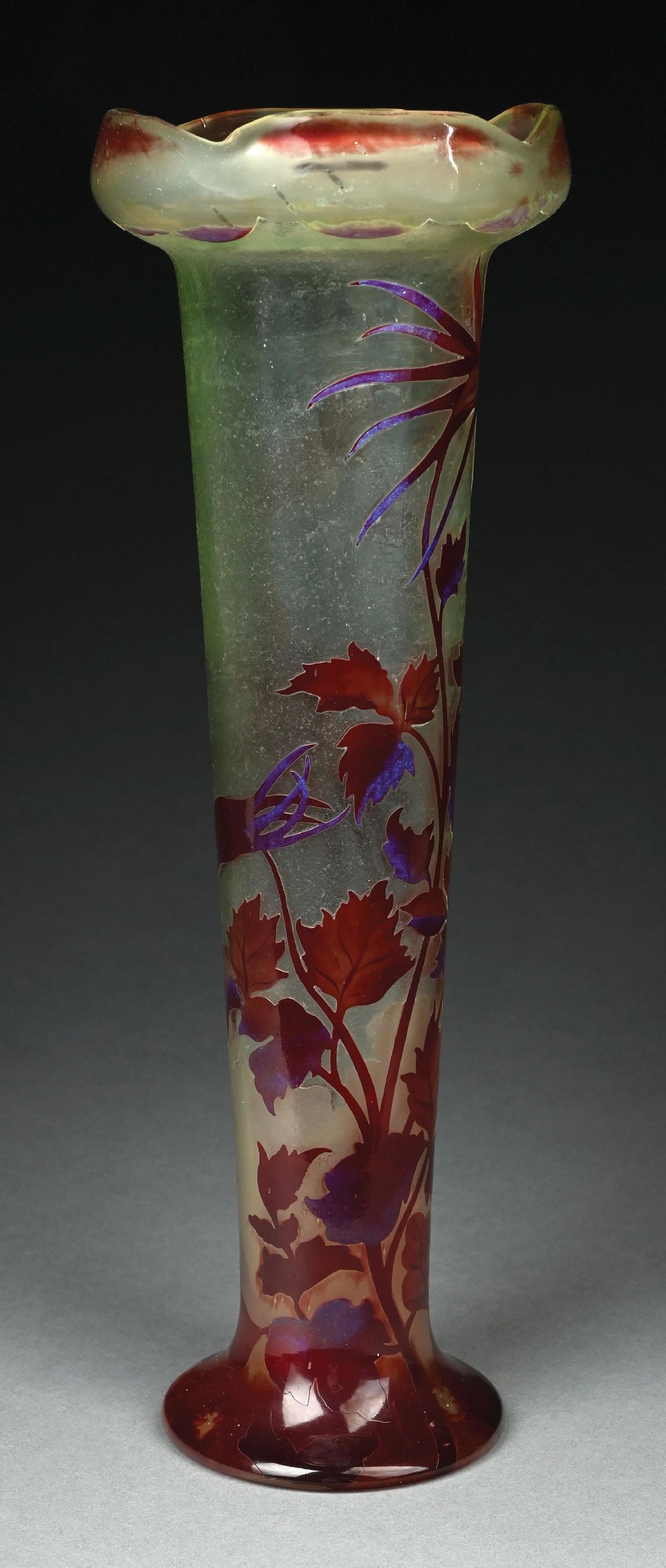 GALLE CAMEO-CUT GLASS FLORAL VASE - 4