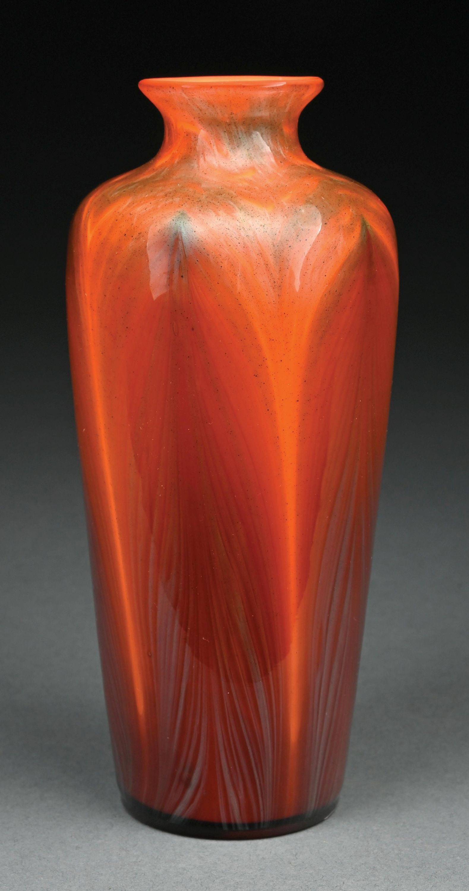 ORANGE PULLED FEATEHR LOETZ VASE - 2