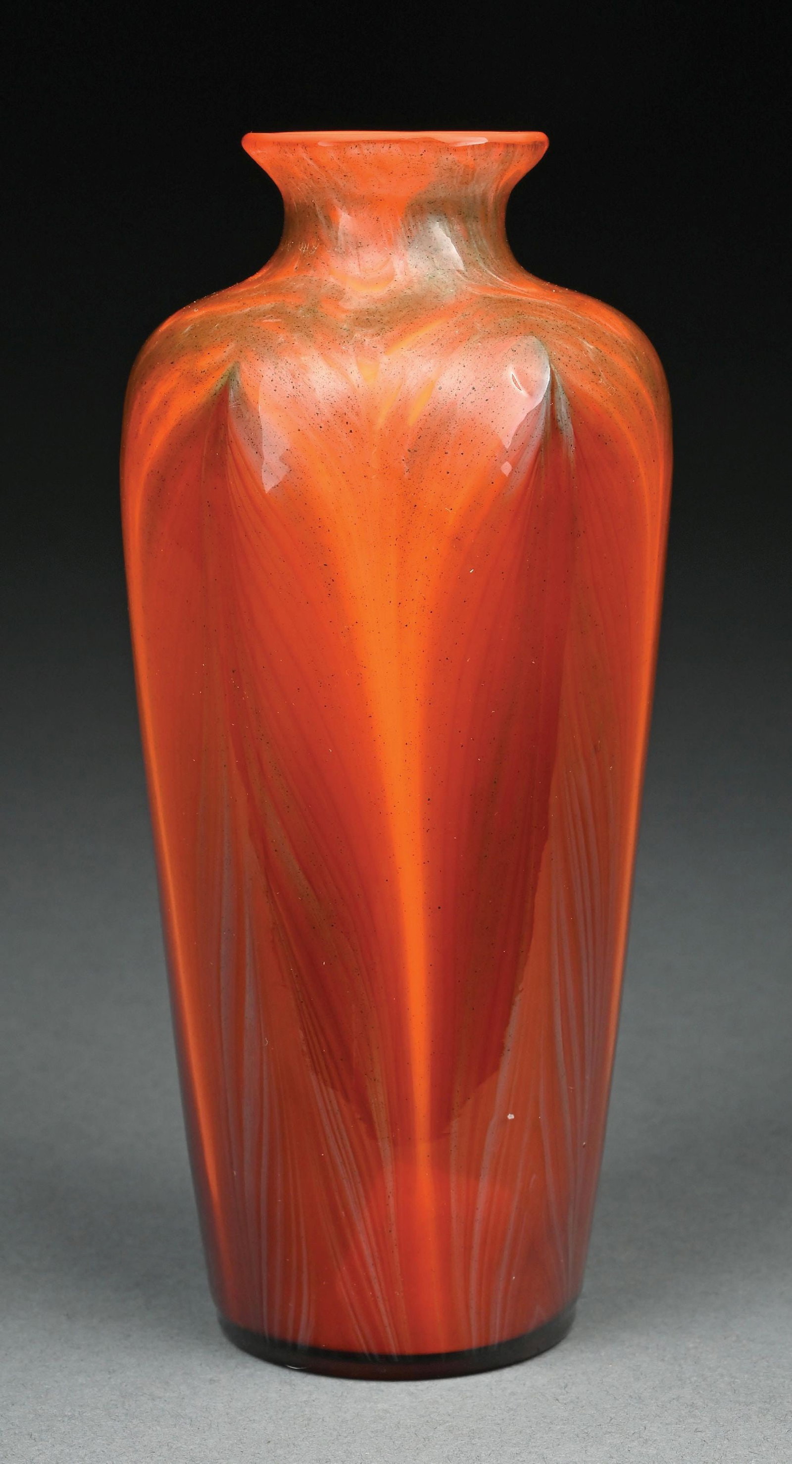 ORANGE PULLED FEATEHR LOETZ VASE - 3