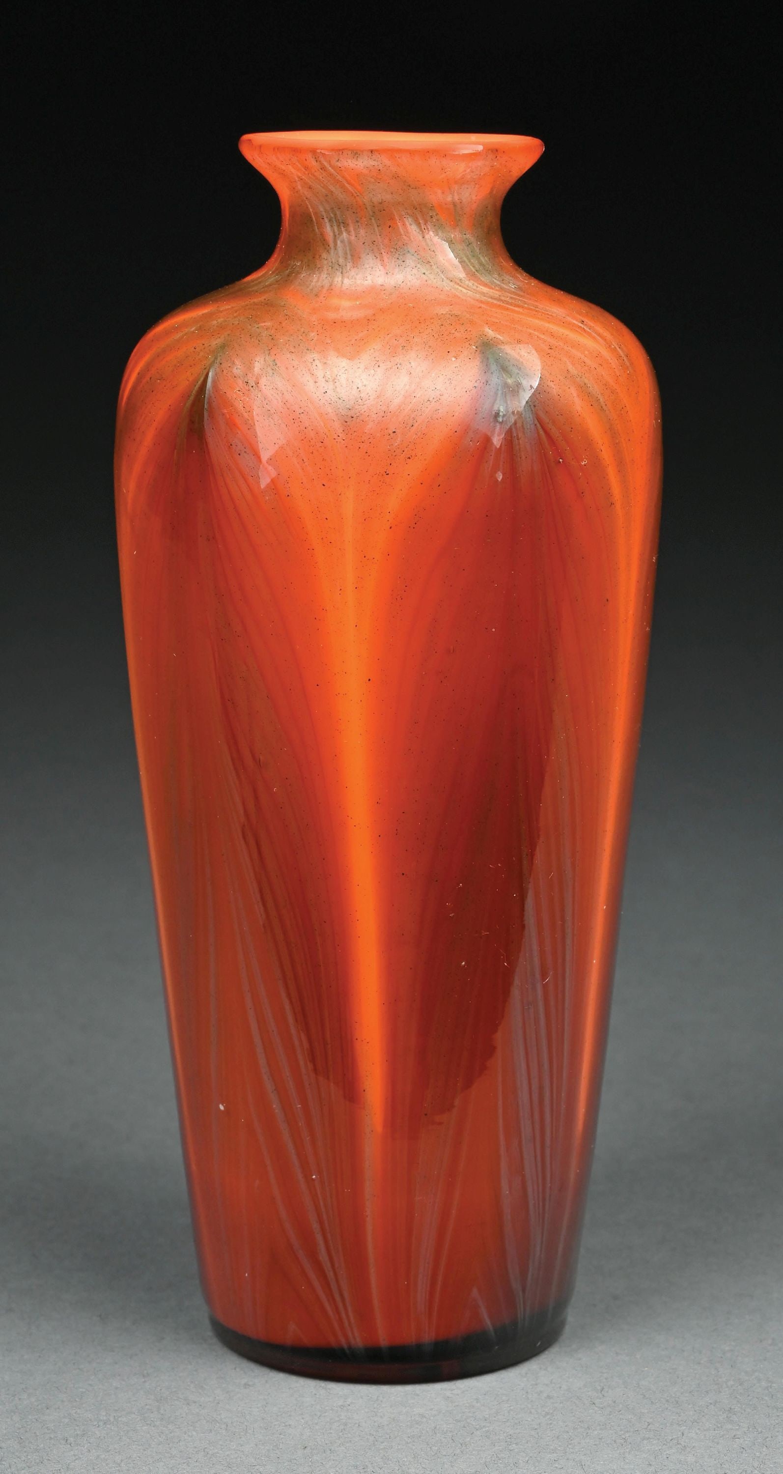 ORANGE PULLED FEATEHR LOETZ VASE - 4
