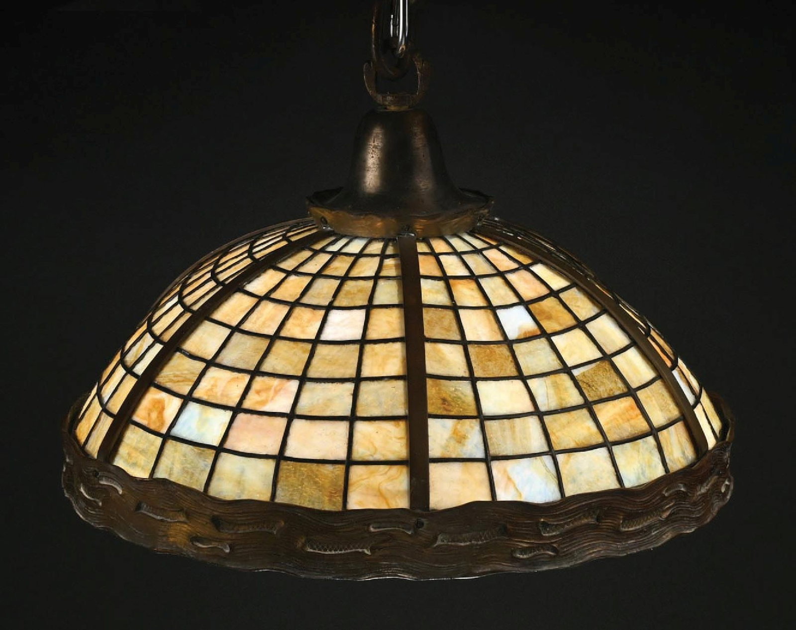 BRONZE & LEADED GLASS HANGING LAMP (1 of 4)
