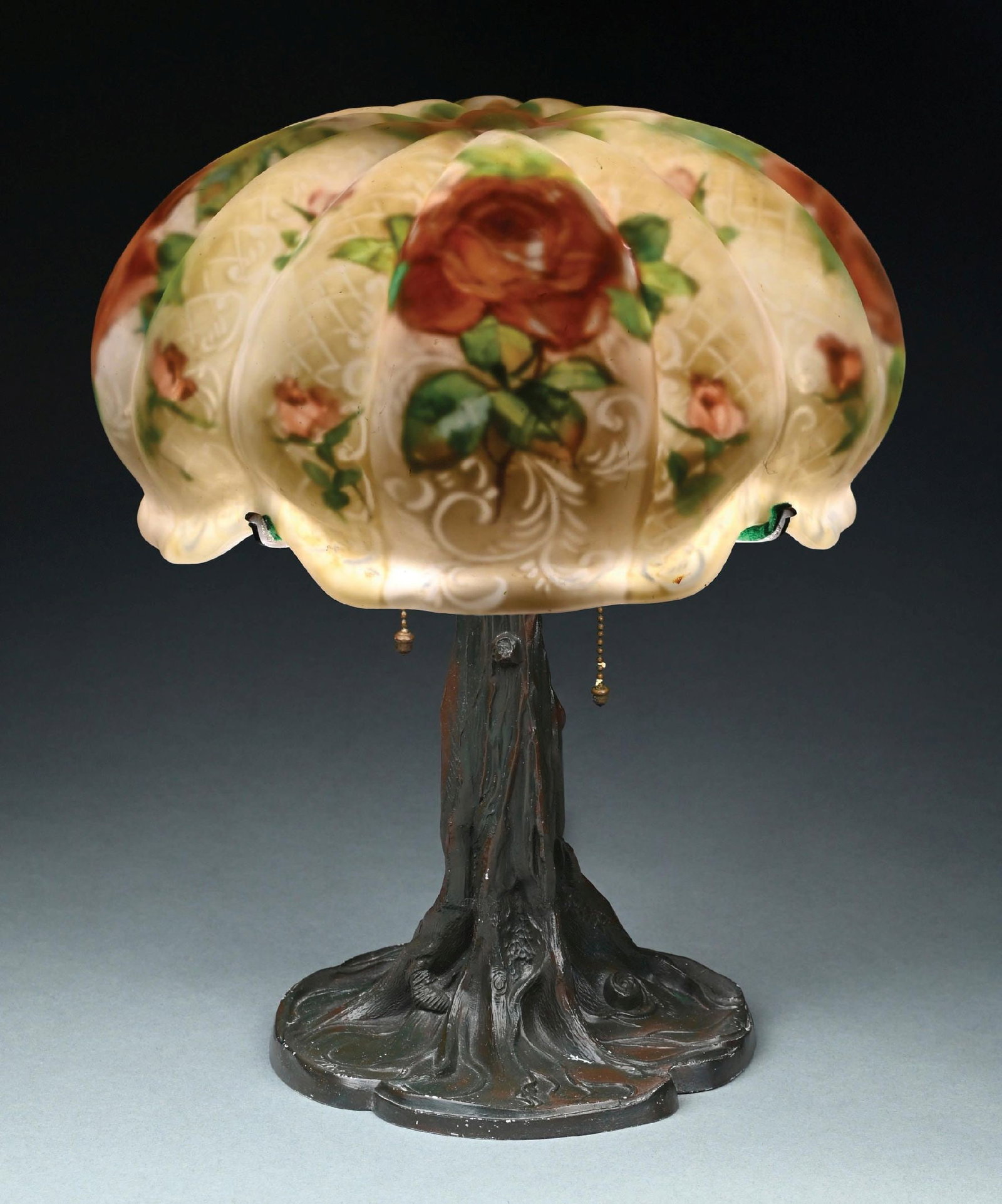 PAIRPOINT REVERSE PAINTED PUFFY ROSE TABLE LAMP - 2