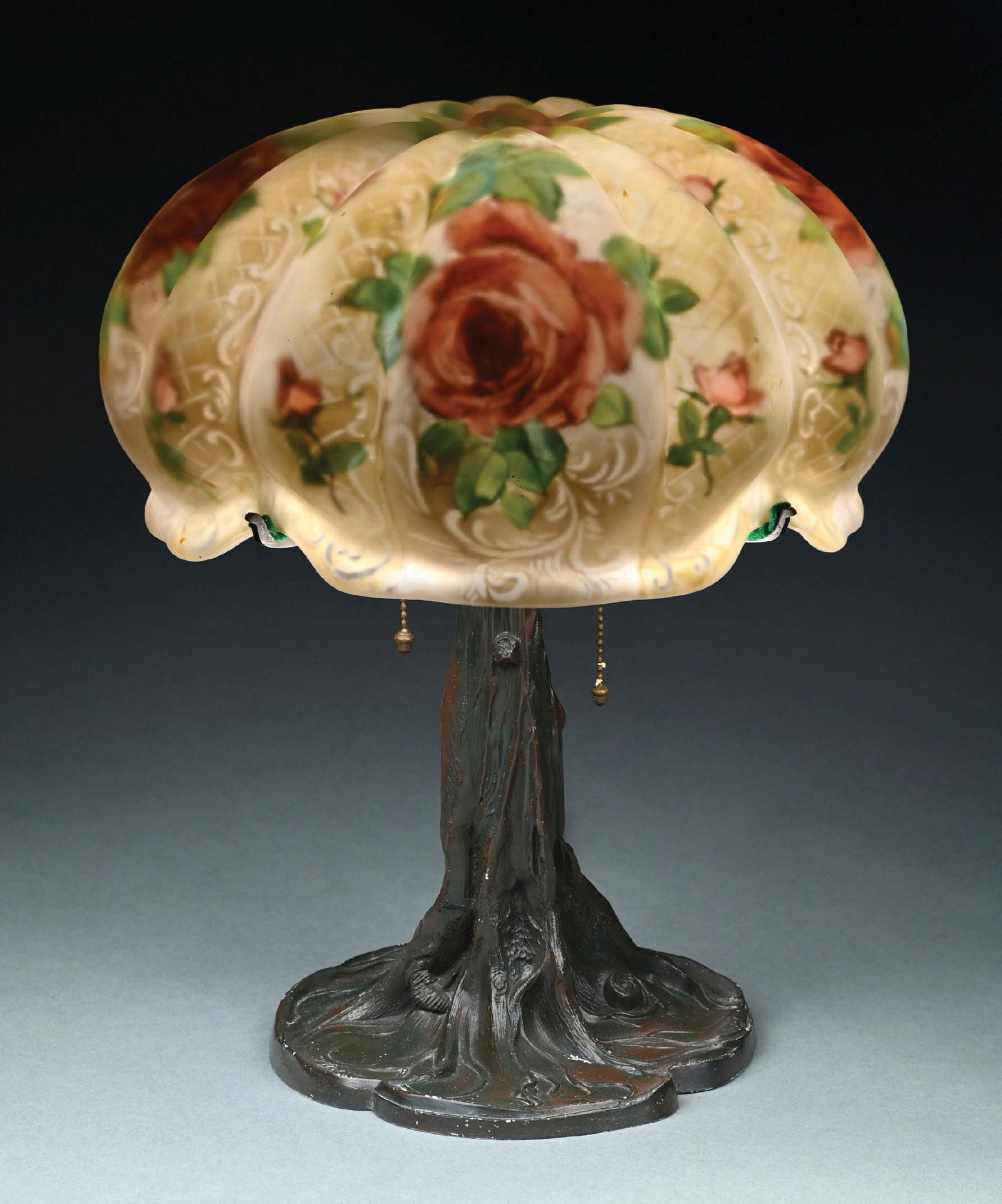 PAIRPOINT REVERSE PAINTED PUFFY ROSE TABLE LAMP - 3