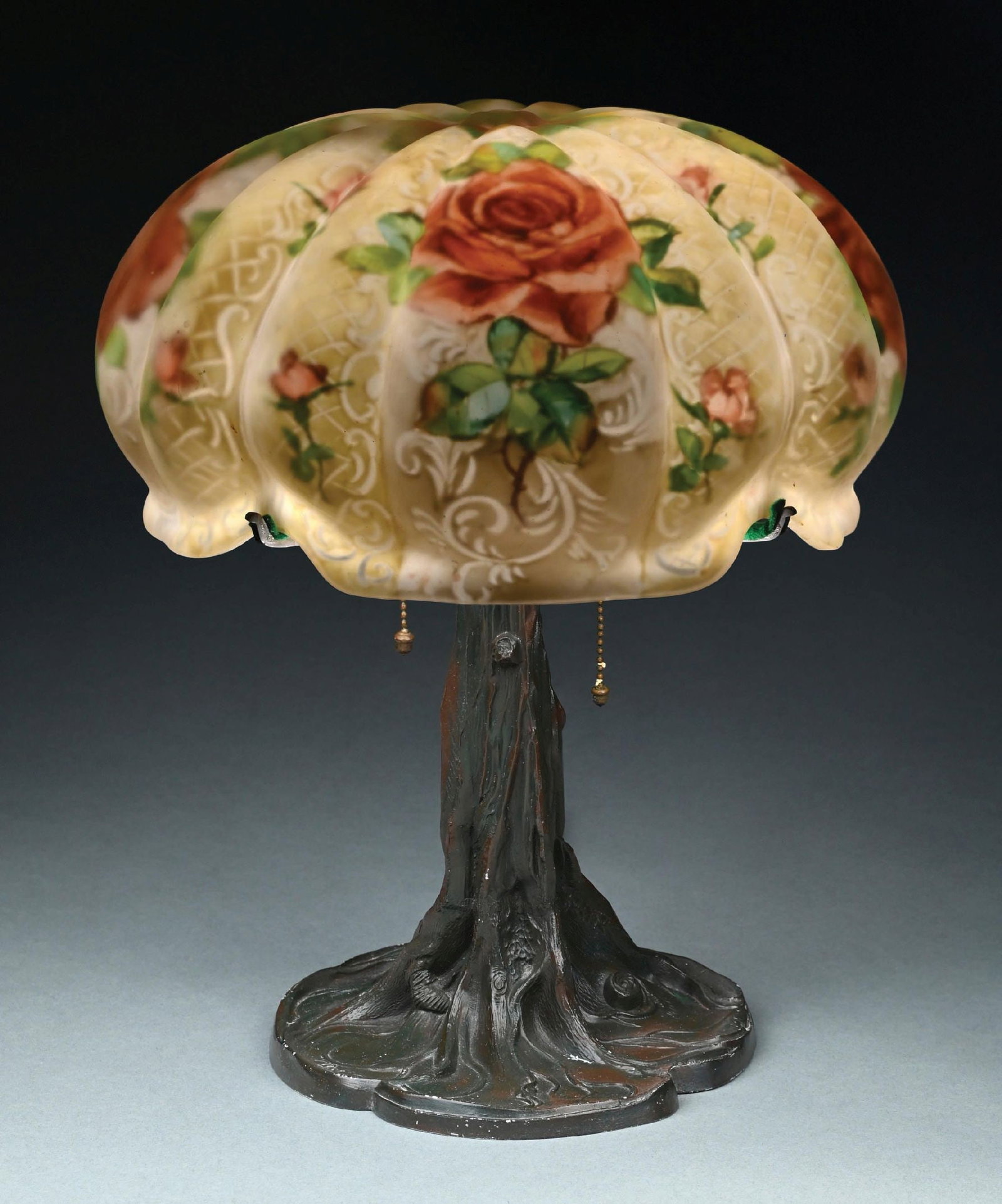 PAIRPOINT REVERSE PAINTED PUFFY ROSE TABLE LAMP - 4