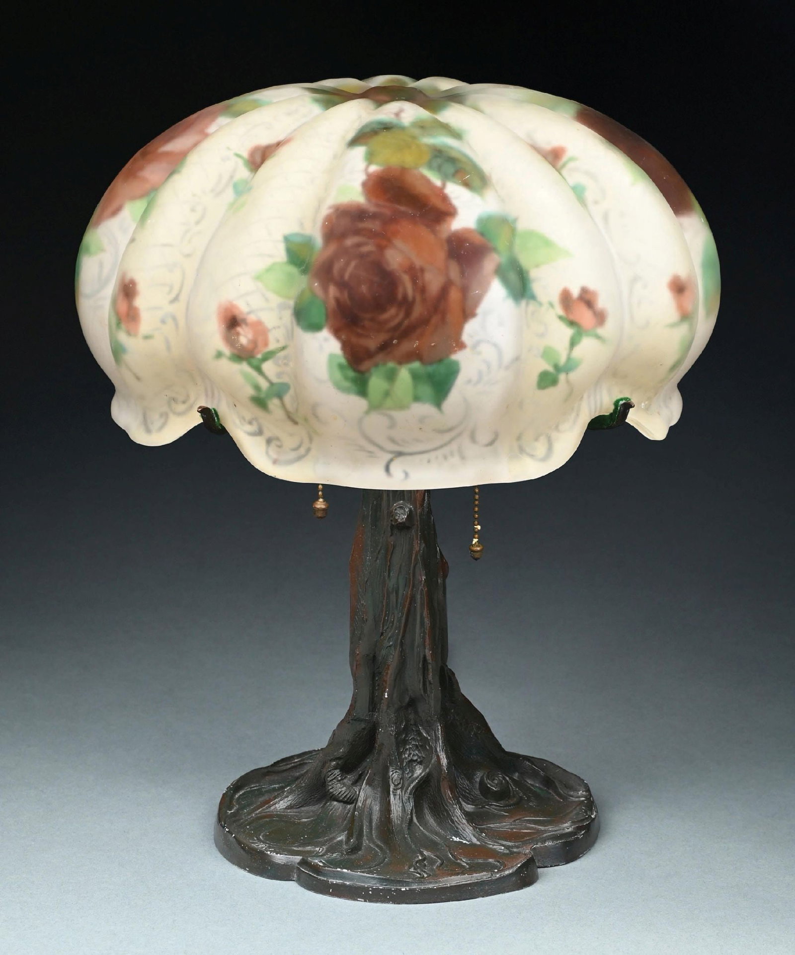 PAIRPOINT REVERSE PAINTED PUFFY ROSE TABLE LAMP - 5