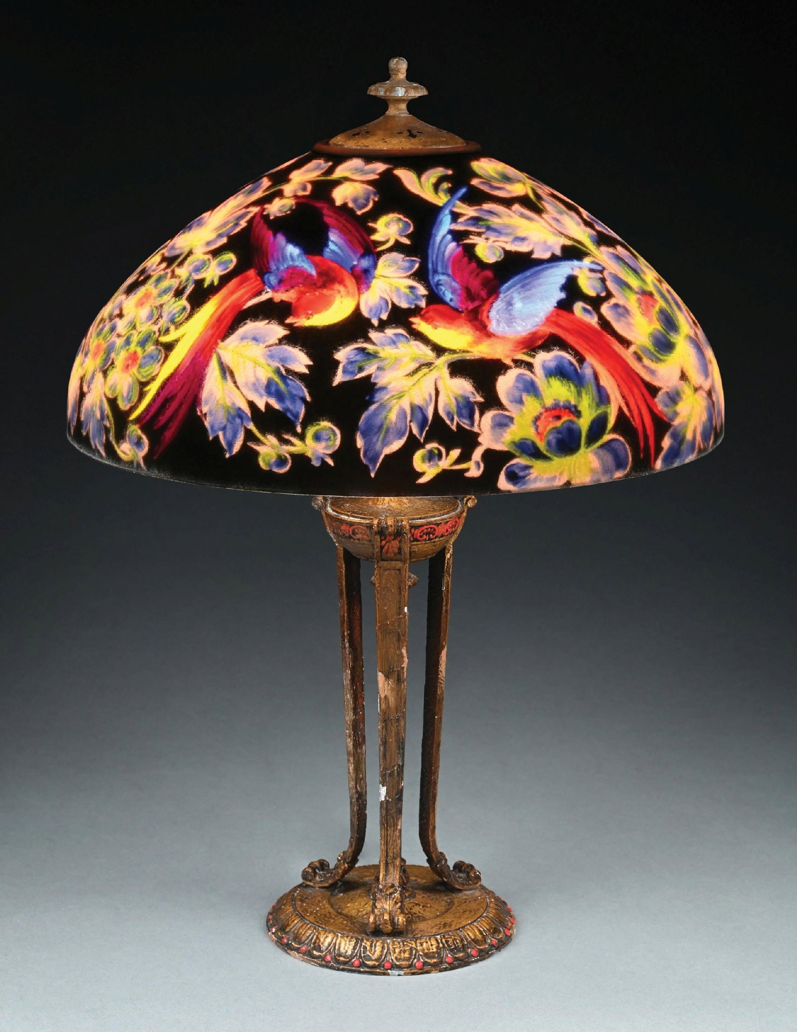 HANDEL "BIRDS OF PARADISE" REVERSE PAINTED TABLE LAMP (1 of 10)