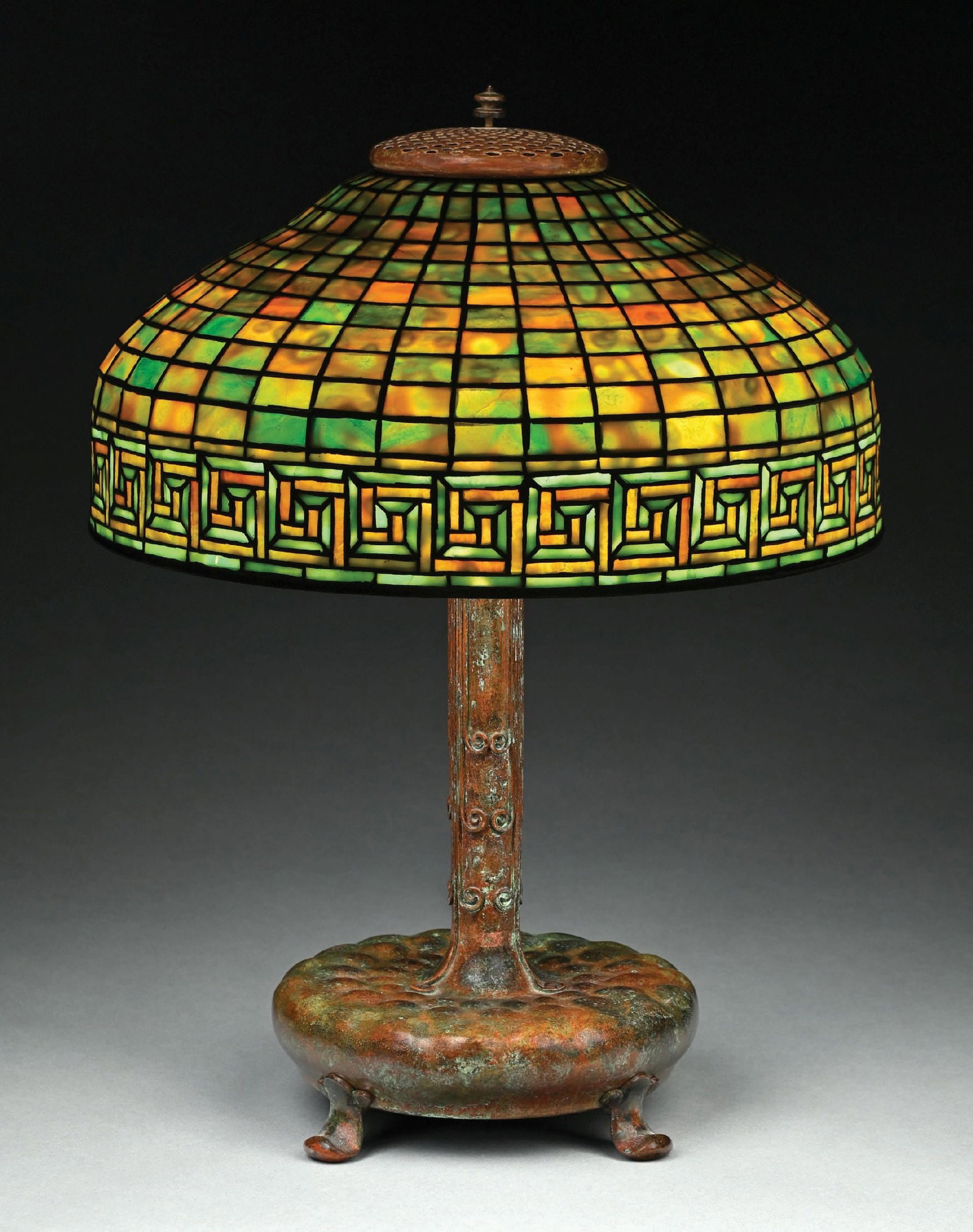 TIFFANY STUDIOS DICHROIC GREEK KEY LEADED GLASS TABLE LAMP (1 of 13)