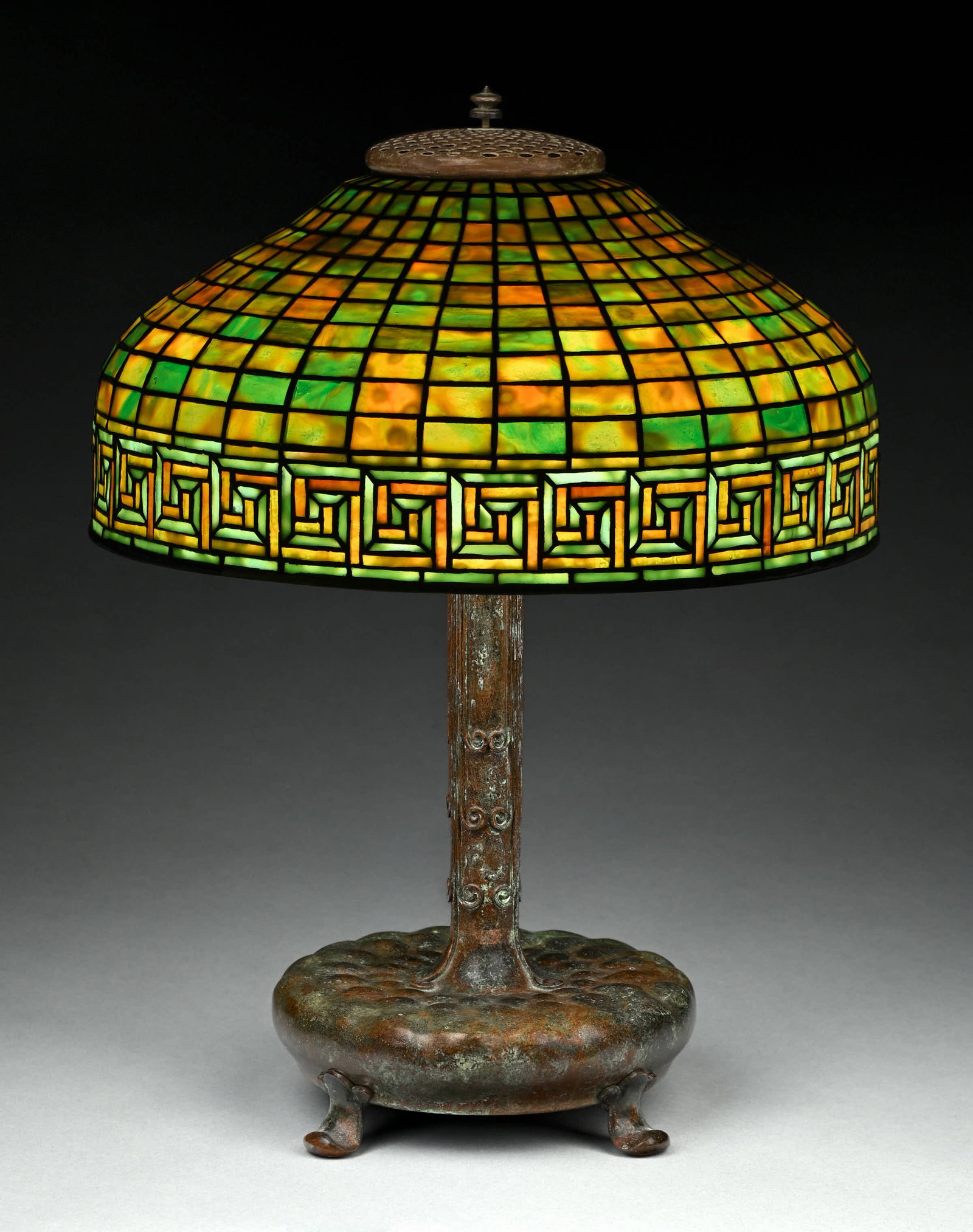 TIFFANY STUDIOS DICHROIC GREEK KEY LEADED GLASS TABLE LAMP - 3