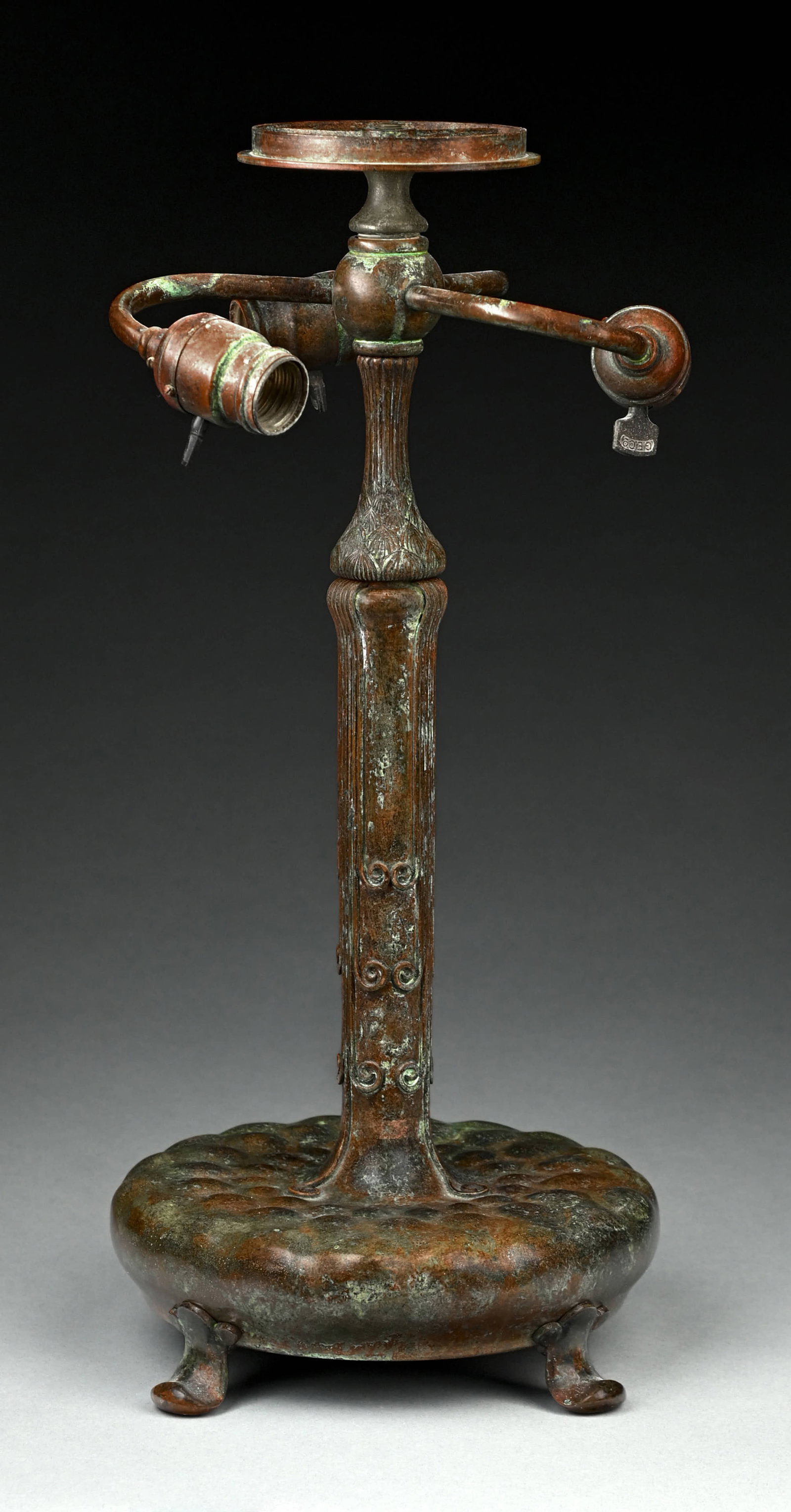 TIFFANY STUDIOS DICHROIC GREEK KEY LEADED GLASS TABLE LAMP - 6